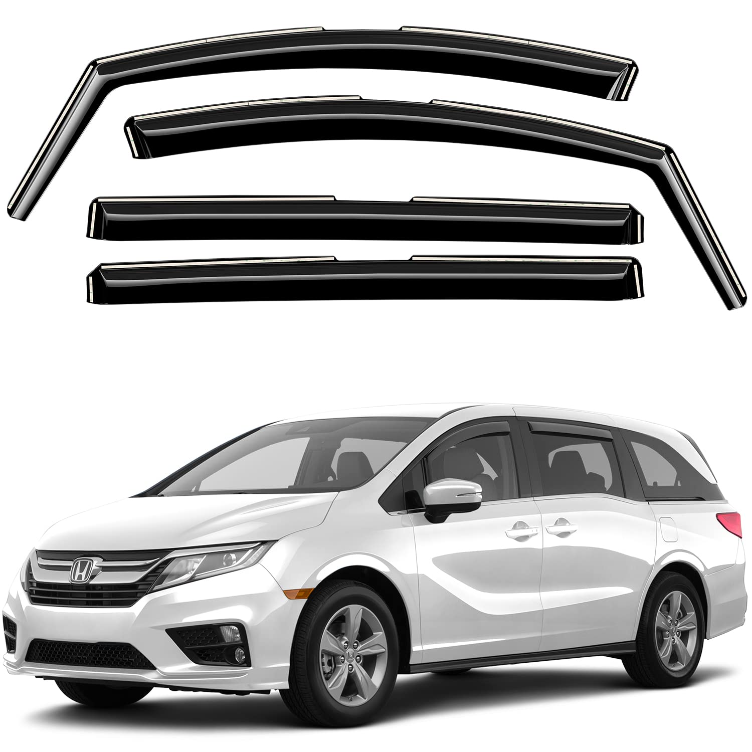 Photo 1 of GrandWheel Co Smoke Tinted in-Channel Side Window Vent Visor Deflectors Rain Guards Compatible with Honda Odyssey 2018-2023 - 4pcs. GW0201 For Honda Odyssey 18-23