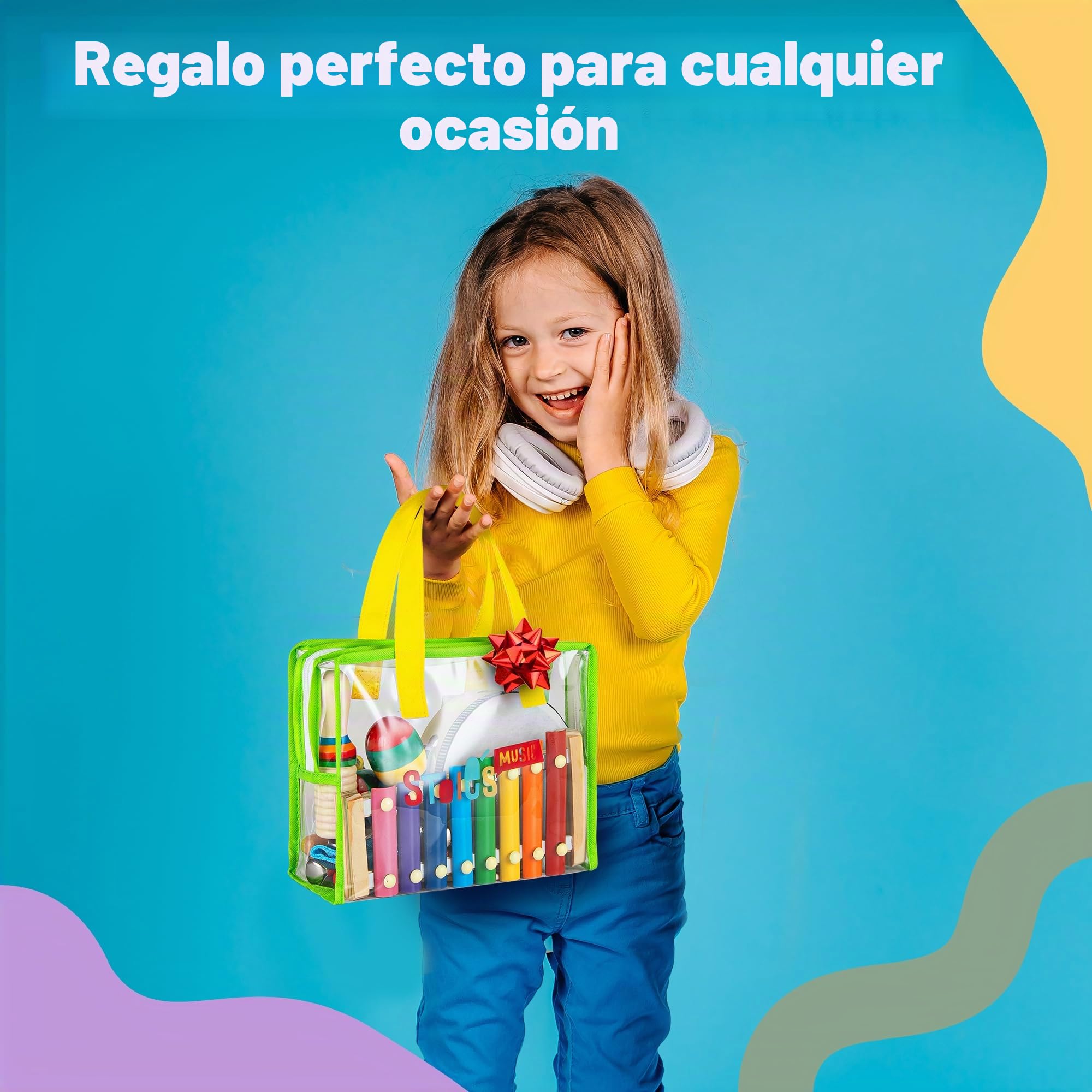 Stoie’s Set de Instrumentos Musicales para Niños – Instrumentos de percusión de Madera para niños de 1 a 3 años, xilófono, pandereta, Maracas, Juguetes Musicales para niños de 3 a 5 años