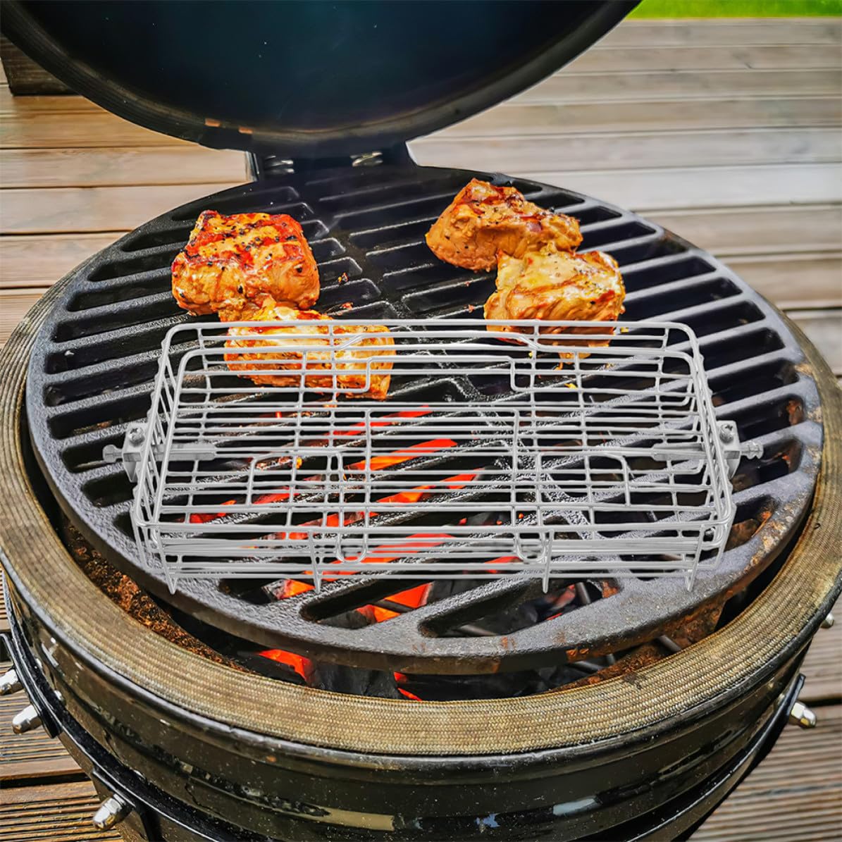 Toddmomy Cestello per Grigliare Rotante, Cestino per Grigliare Pesce, Acciaio Inox Argento, Struttura Regolabile ed Espandibile, per Carne e Frutti di Mare, Campeggio e Barbecue