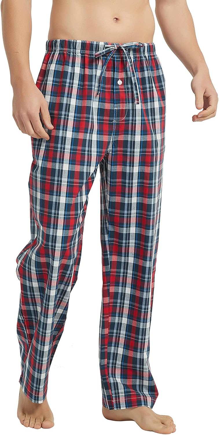 Vulcanodon 2 Pack Men's Cotton Pajama Pants, Soft Woven Pajama Pants for Men Plaid Pj Bottoms - Image 3