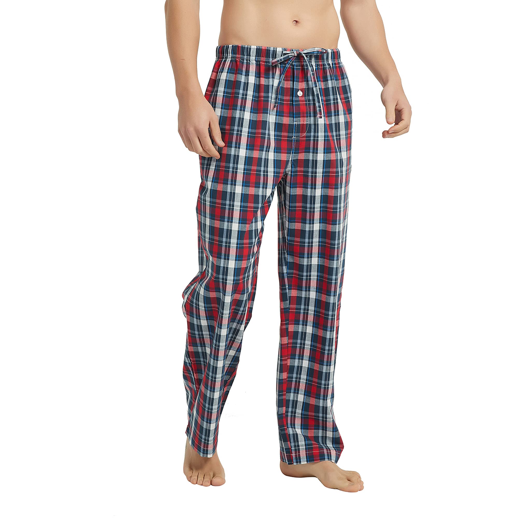 Vulcanodon Schlafanzughose Herren lang 100% Baumwolle karierte Pyjamahose lange Schlafhose Freizeithose, Weiche karierte für Männer (2er-Pack)