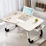 EAQ Bureau de lit d'ordinateur portable, Table de lit portable pliable pour ordinateur portable Table avec support de tasse/Tiroir de rangement/Tableau de rangement pour le travail de lit/couch/sofa, Lecture (blanc)