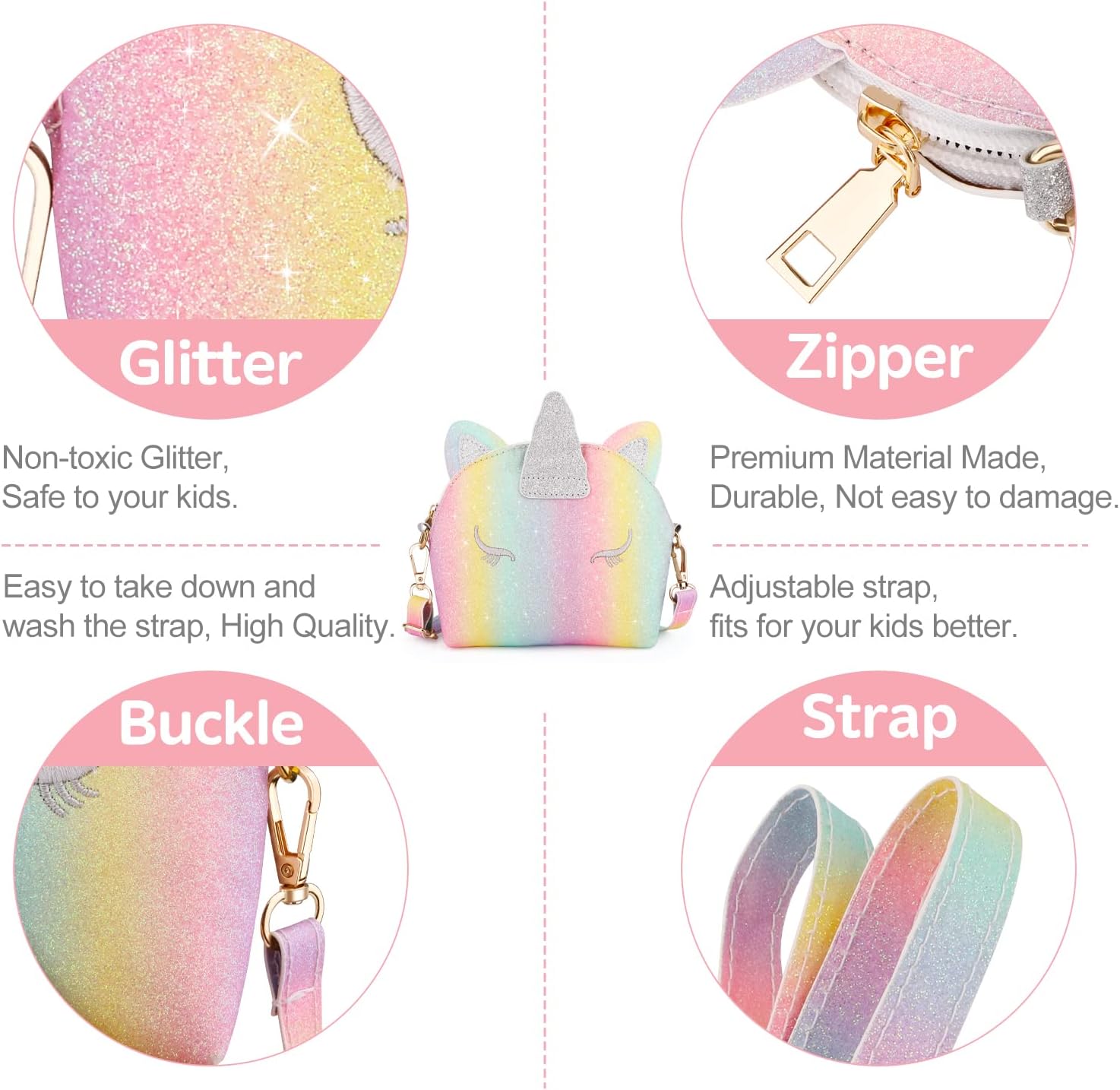 JYPS 7-Piece Unicorn Princess Purse Set - Girls' Dress-Up Accessories with Jewelry & Wallet - Pretend Play Toys for Ages 3+