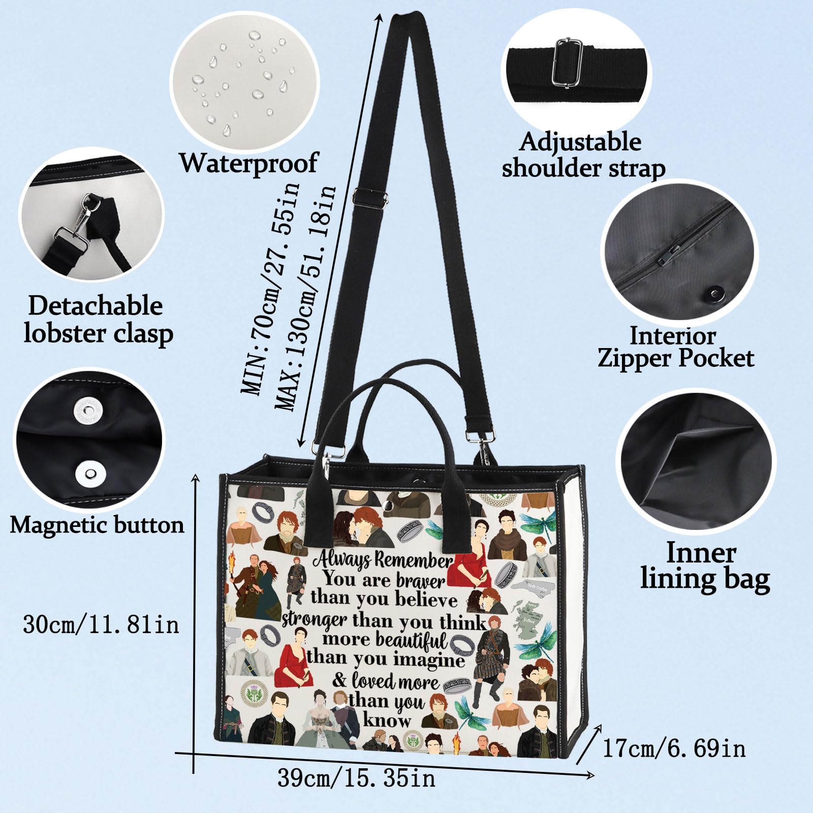 LEVLO Scotland Dragonfly Cosmetic Makeup Bag Movie Gifts You are Braver Stronger Smarter Than You Think Merch, Out-Lander LT - Image 2