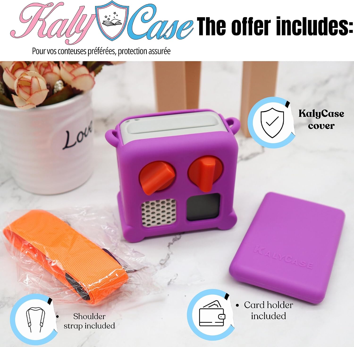 Cover Compatible YOTO Mini Player Storyteller Silicone Jacket + Bag for Card and Shoulder Strap/Fitted Protective Sleeve Case (Peach) image 2