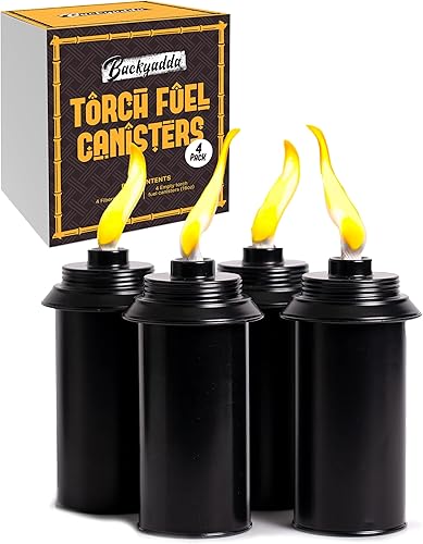 Recipientes de repuesto para antorcha (16 onzas). Compatible con antorchas Tiki. Apertura fácil de llenar. Paquete de 4 unidades de metal estándar