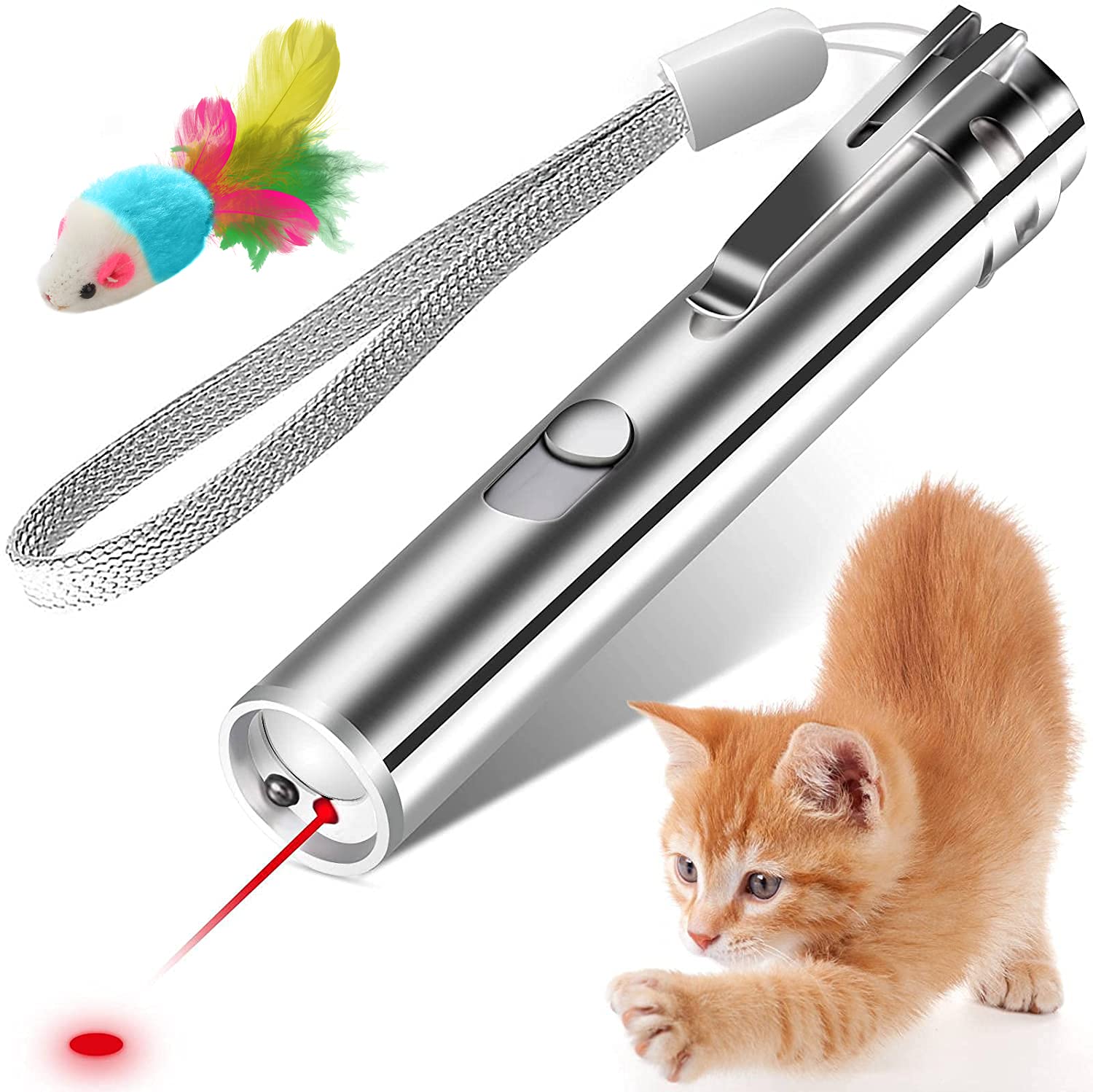 Cat Toys for Indoor Cats Kittens,7 in 1 Function,Rechargeable Interactive Cat Toy Wand with a Free Toy Mouse