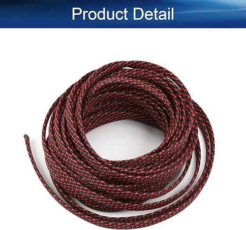 Miniatura 8 de Bettomshin 1 funda trenzada PET de 32.8 pies, ancho de 0.394in, funda trenzada expandible para proteger el cable eléctrico, negro y rojo