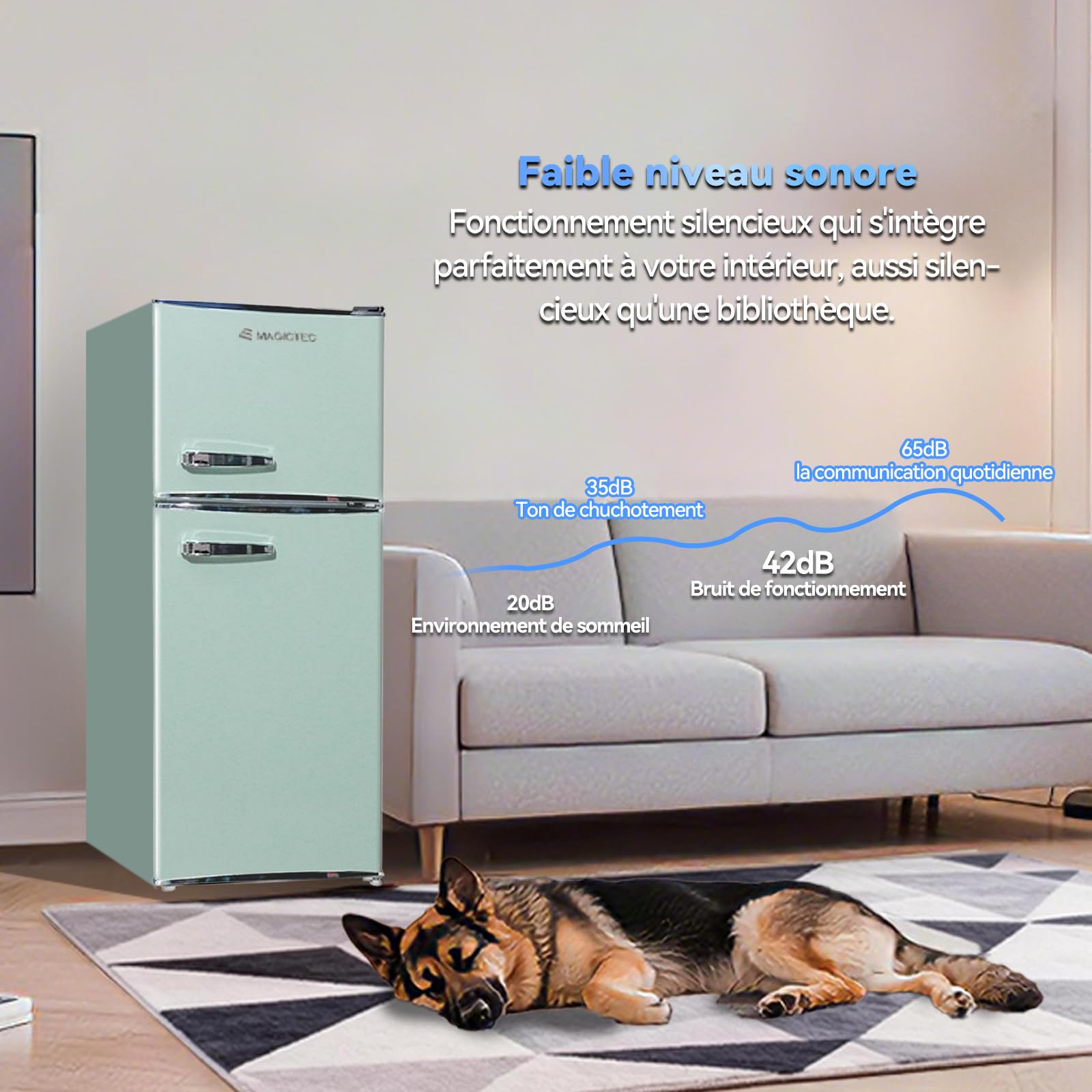 Magictec Frigo vintage rétro réfrigérateur congélateur 120 L (88 L/32 L) Low Frost Combiné Design vert matcha Éclairage LED
