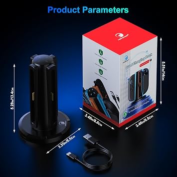 4-in-1 Charging Dock for Nintendo Switch 2 JoyCons with Dual-Sided Magnetic Connector & USB Type-C Cable, Portable JoyCon Charger Station for NS 2 Controllers,Black