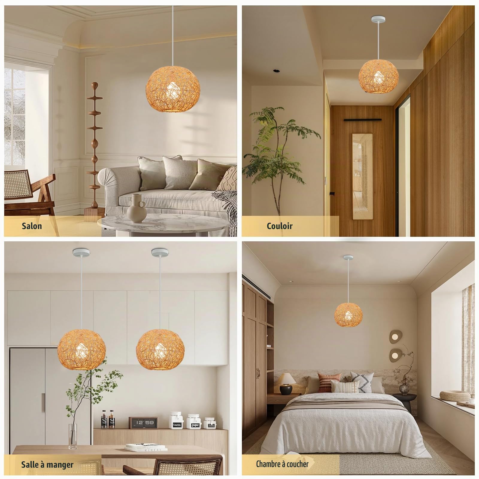 Suspension en Rotin Lampe Suspendue Boho Lustre Rotin Suspension