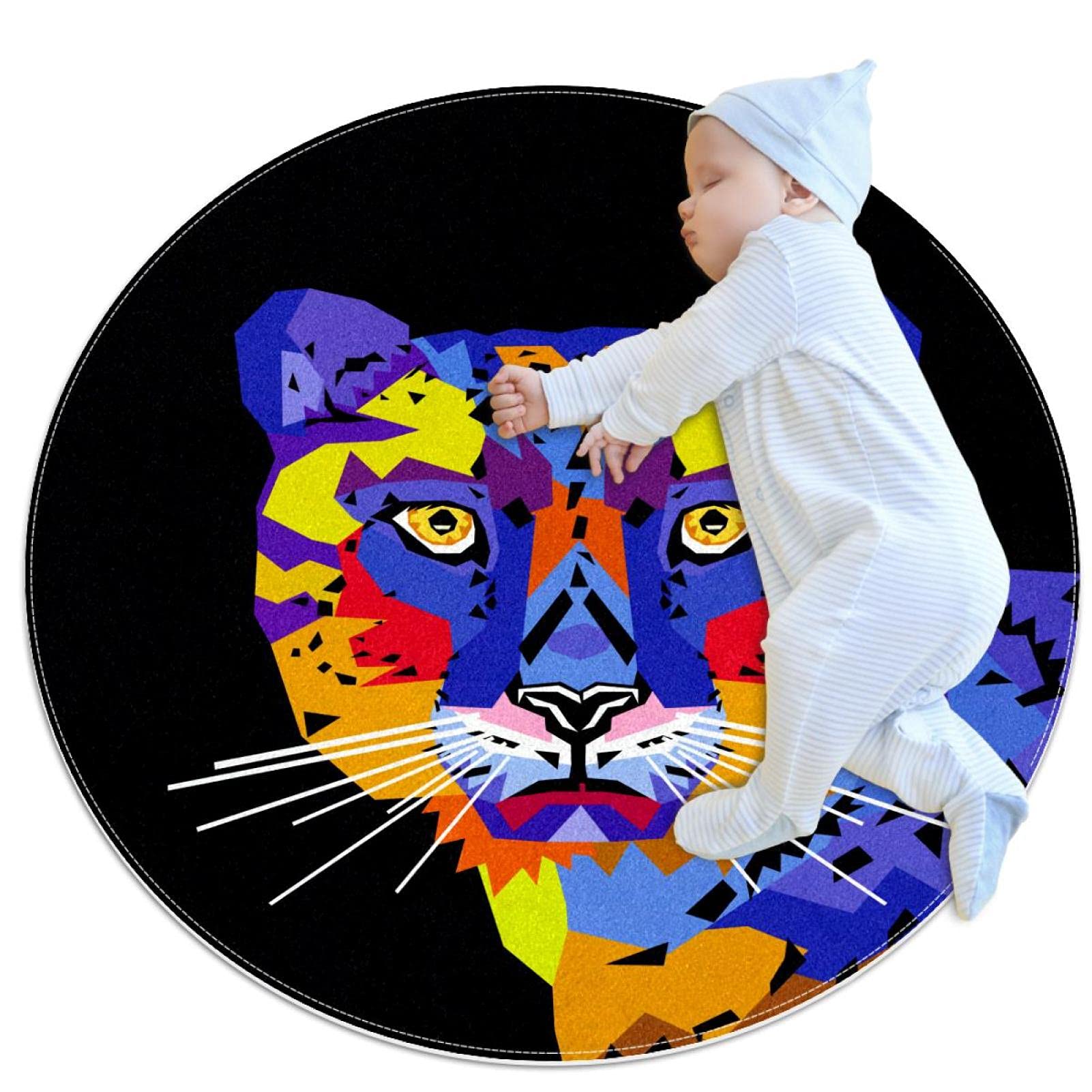 Tapis animal rond pour salle de jeux créant un coin lecture doux et antidérapant