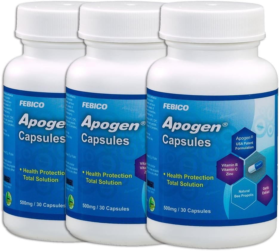 Apogen Capsules: Natural Health Immune System Booster Supplement- Rich Vitamin C and B & Garlic Extract and Bee Propolis