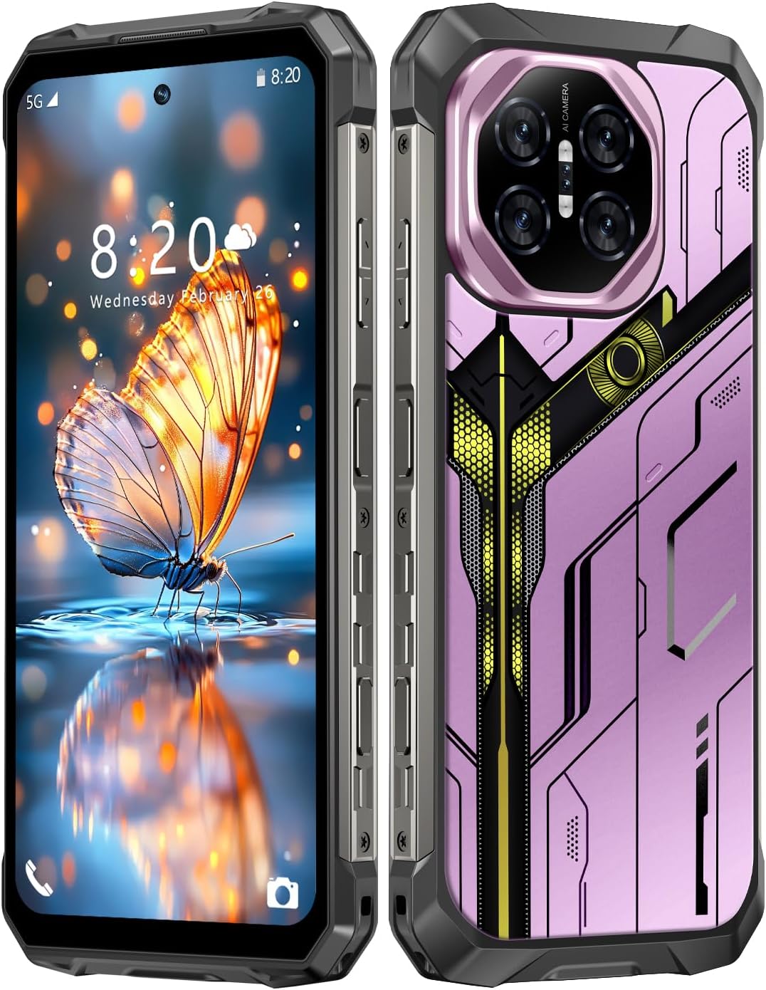 MMY 32+1TB Rugged Armor Unlocked Cell Phone,Smartphone 6.99" HD 68+108MP Night Vision Photography 22000mAh AI Unlocked Phone,Face ID/Fingerprint Unlock/Underwater-Night-Photo/Dual SIM/5G/NFC(Pink-B)