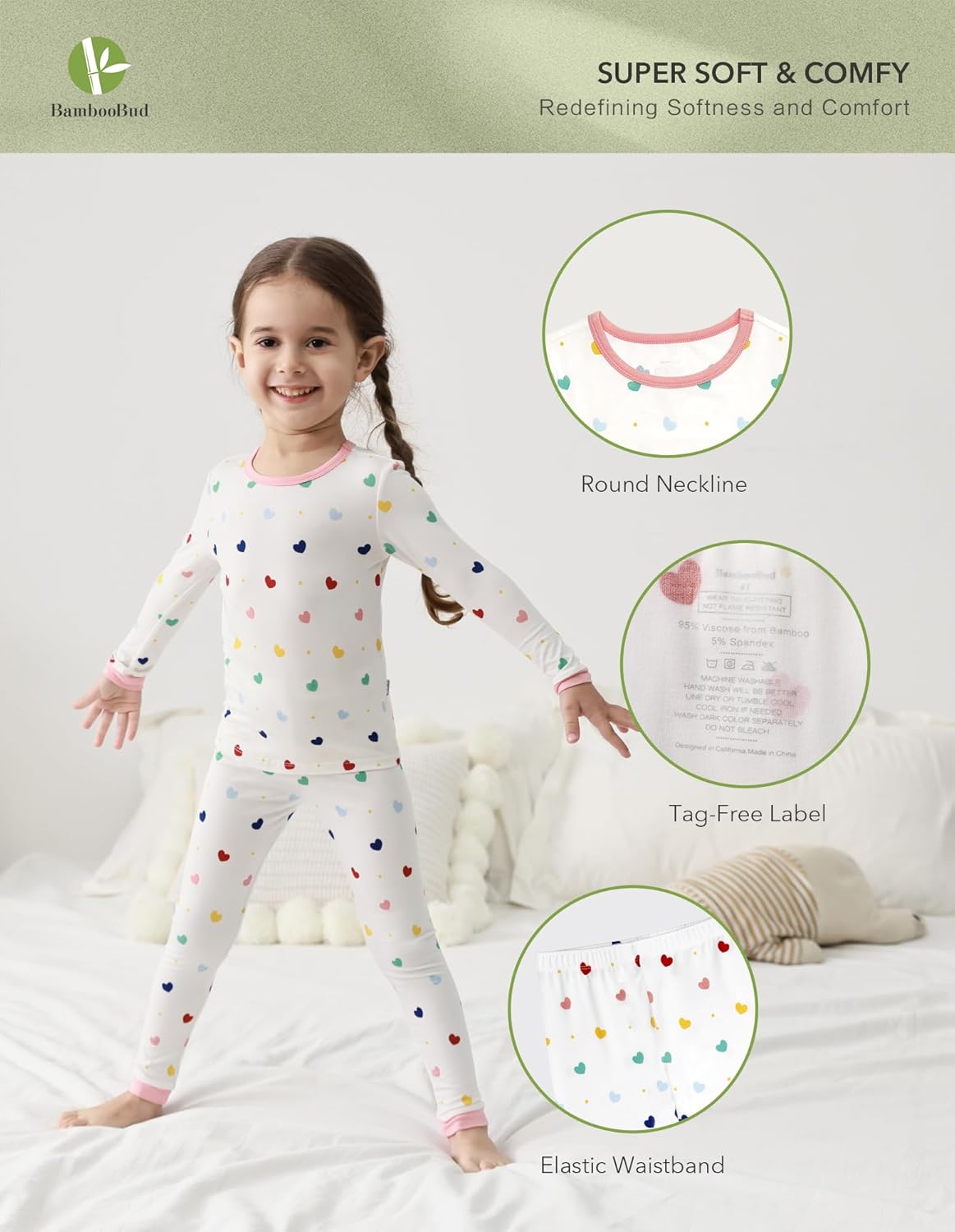 Girls Boys Toddler Pajama Set 2-Piece Kids Sleepwear Pjs Unisex Cute Soft Long Sleeve Pajamas Sets, Heart, 6Y - Image 2