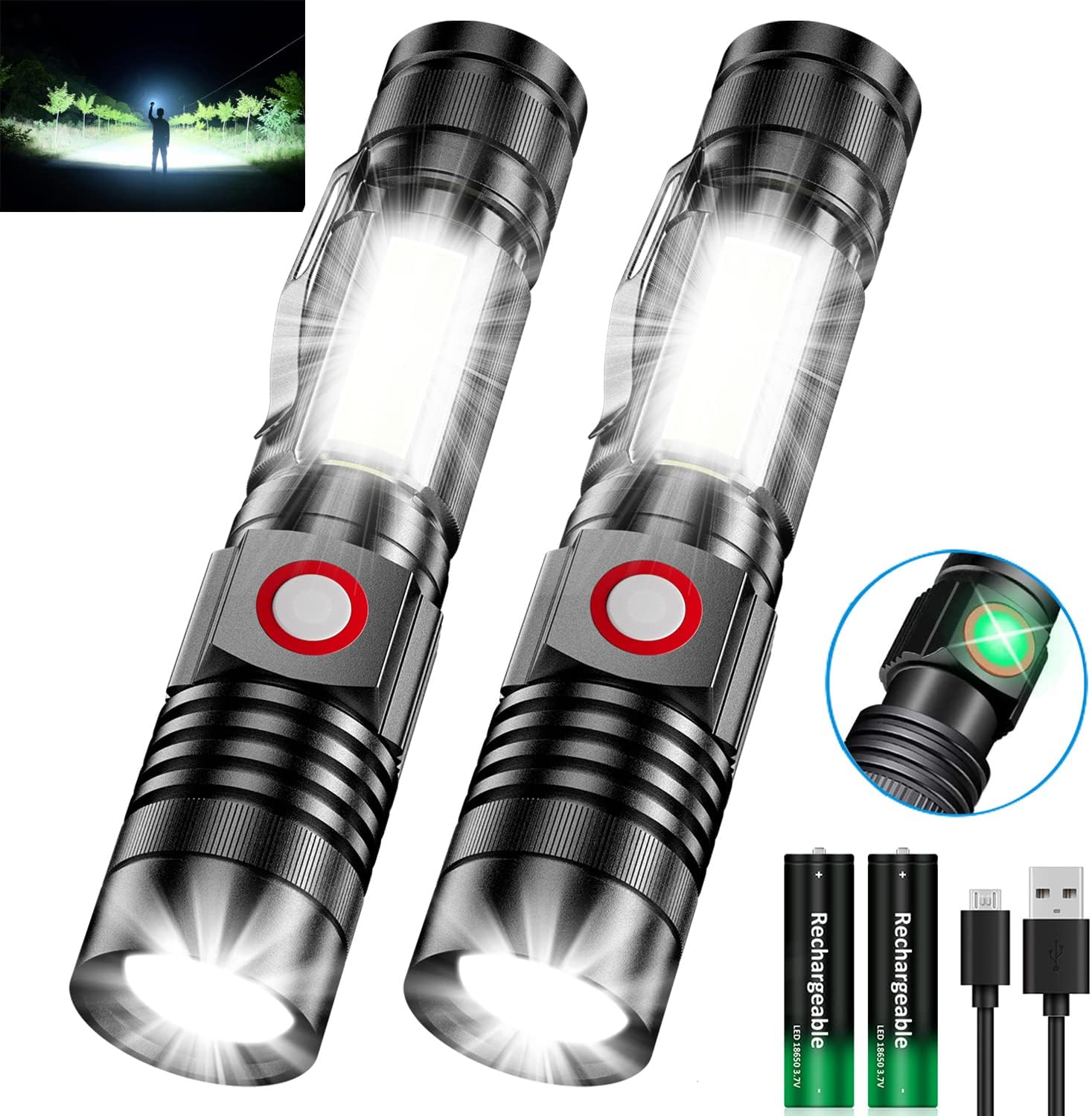 Rechargeable Tactical Flashlights 1500 Lumen Magnetic Flashlight with SideLight, Super Bright LED Tactical Flashlight IP65 Waterproof Zoomable for Emergency, Camping (Battery Include) : Tools & Home Improvement
