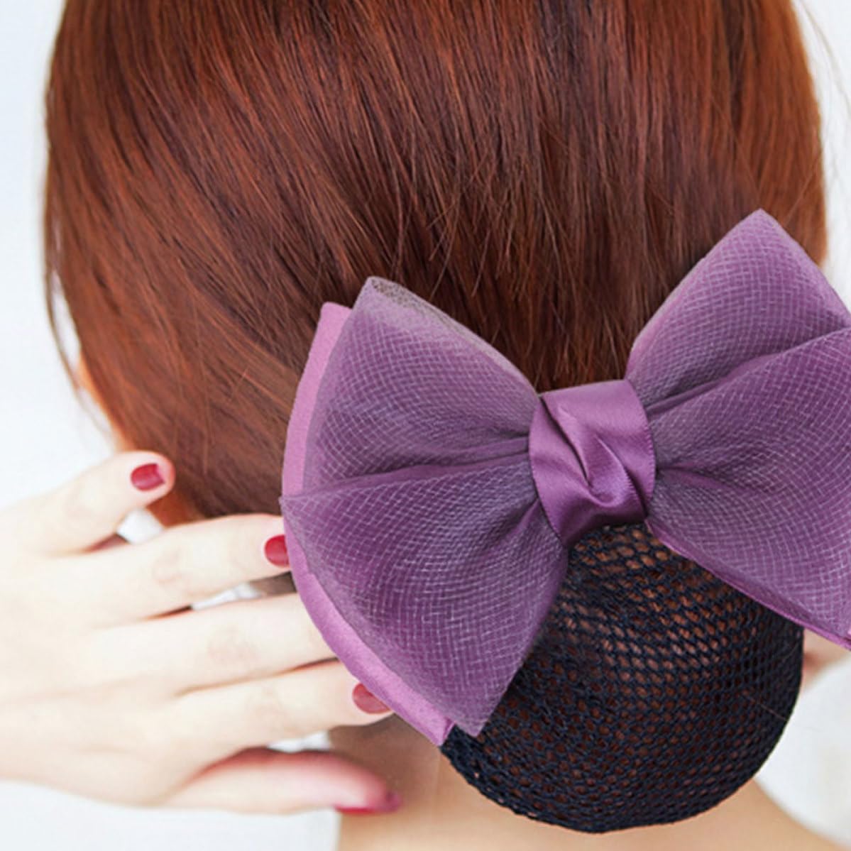 Purple Bowknot Hair Clip with Hairnet for Elegant Updo Styling image 2