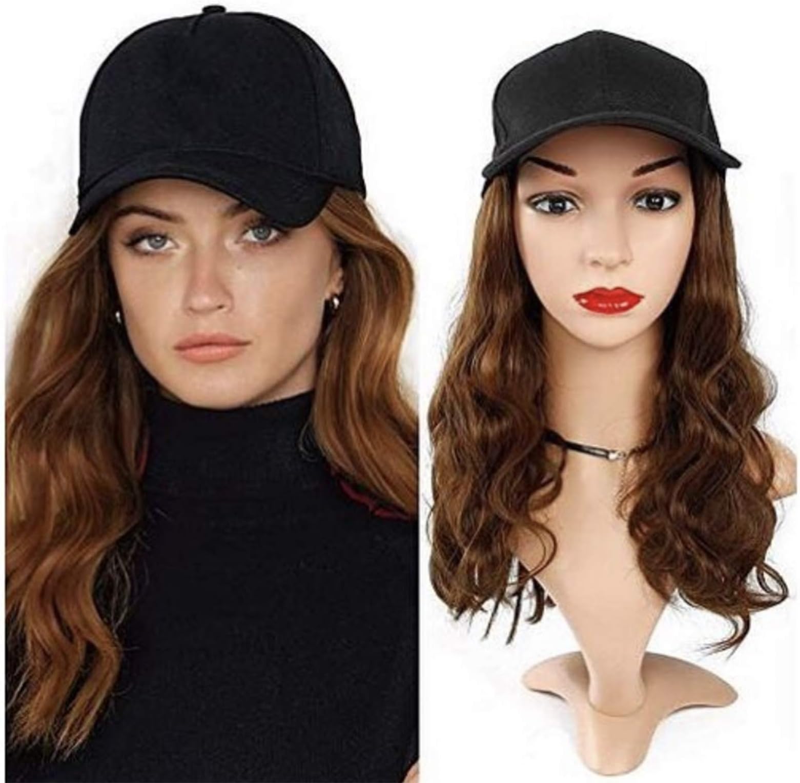 Baseball Cap Wig with Hair Extensions Blonde Synthetic Wave Wig Hat for Women Adjustable Black Baseball Hat