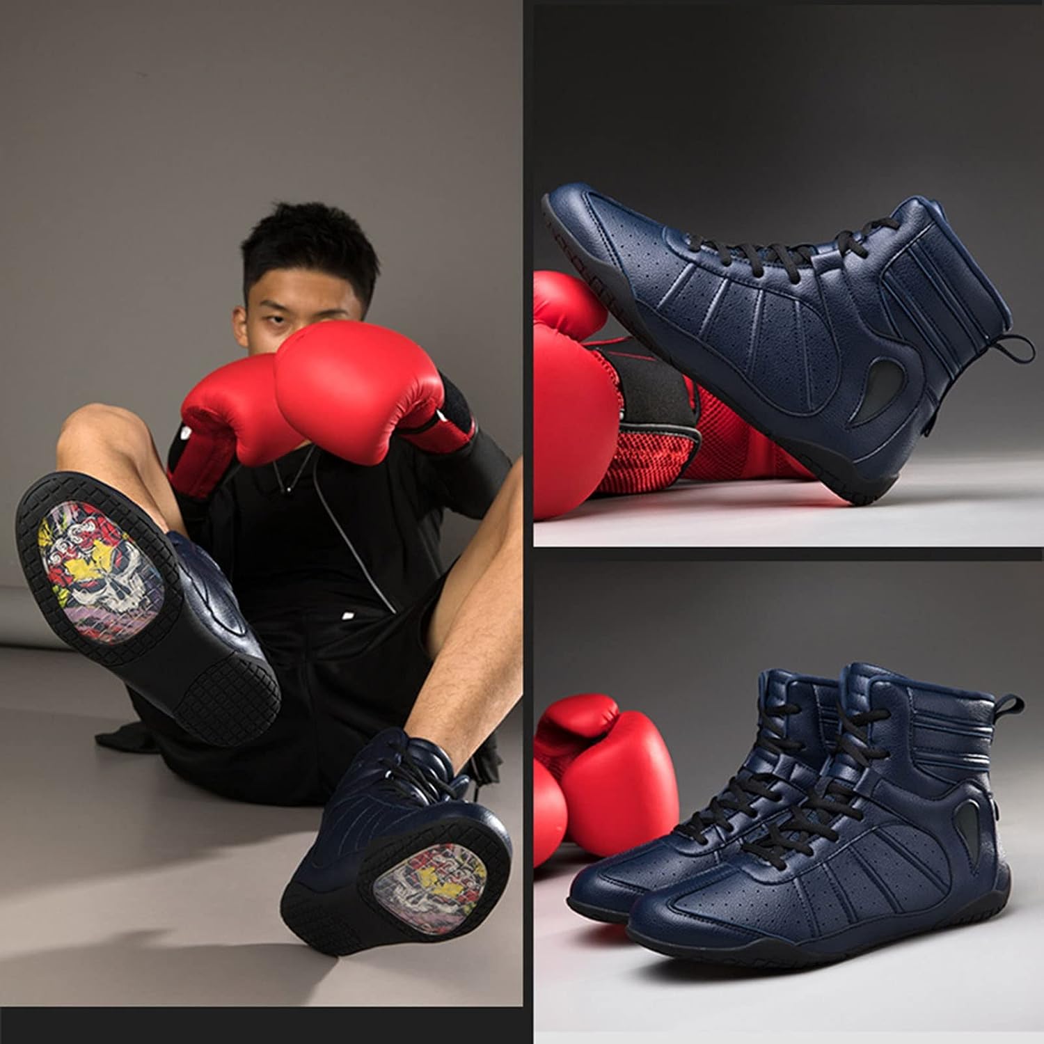 High-top Men's Wrestling Shoes Professional Boxing Shoes Non -slip Cross-training Shoes for Wrestling, Mma, Martial Arts, Powerlifting and Bodybuilding ( Color : Black , Size : 11.5 Women/10 Men )