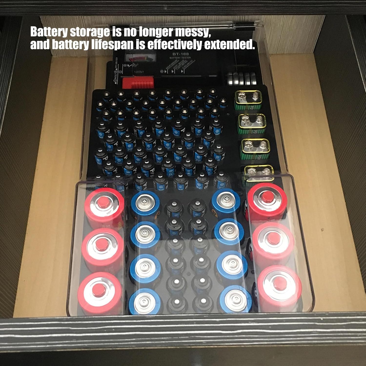 Black ABS Battery Storage Box with 93 Compartments and See Through Hinged Lid for Easy Access