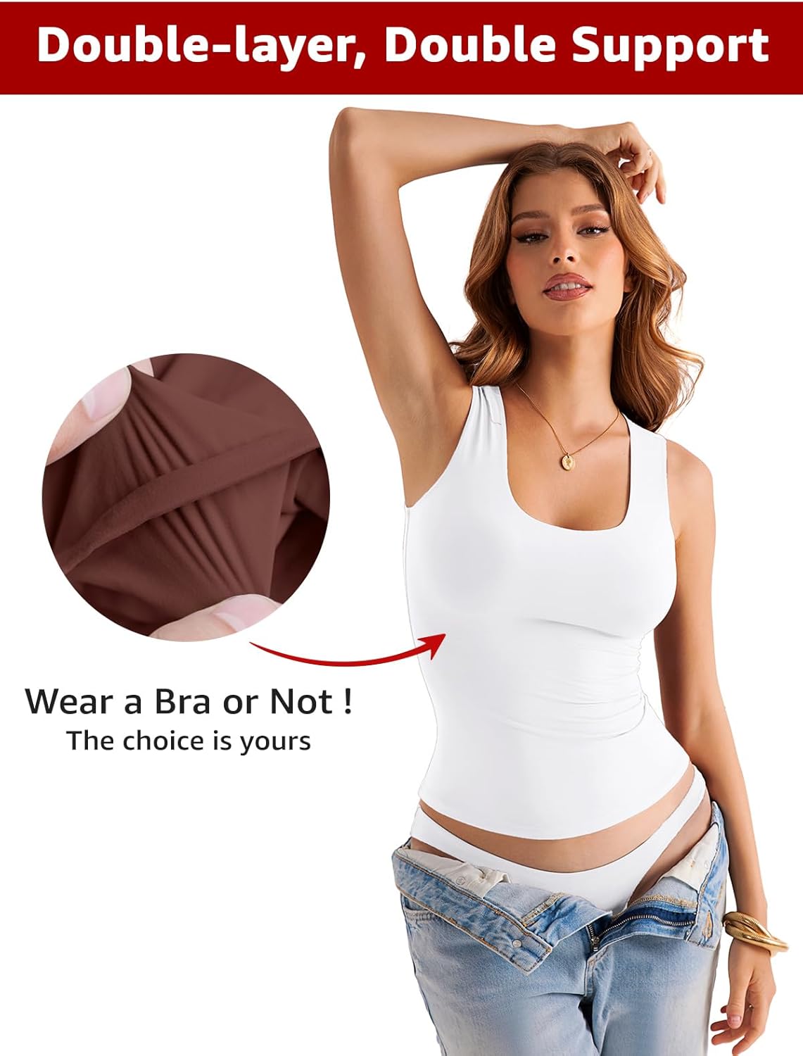 EasyGala Womens Double Lined Scoop Neck Tank Tops Basic Slim Fit Sleeveless Shirts Y2K Summer Going Out Outfits - Image 4