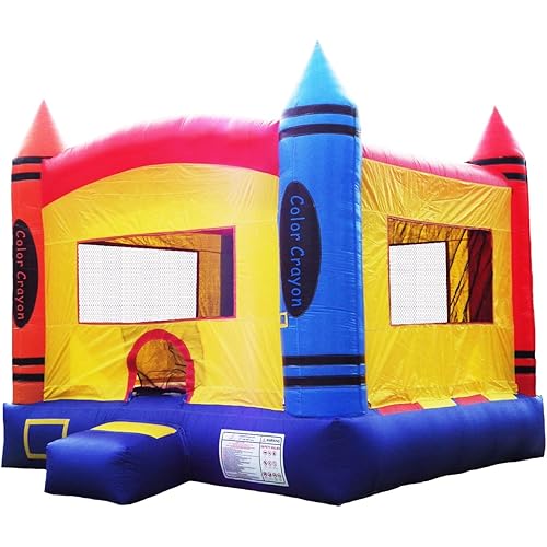 JumpOrange 15’x13’ Commercial Color Crayon Inflatable Bounce House – 12ft Tall Heavy Duty 15oz PVC Bouncer with Blower & Basketball Hoop- Indoor& Outdoor Rental Grade Jump House for Kids and Adults