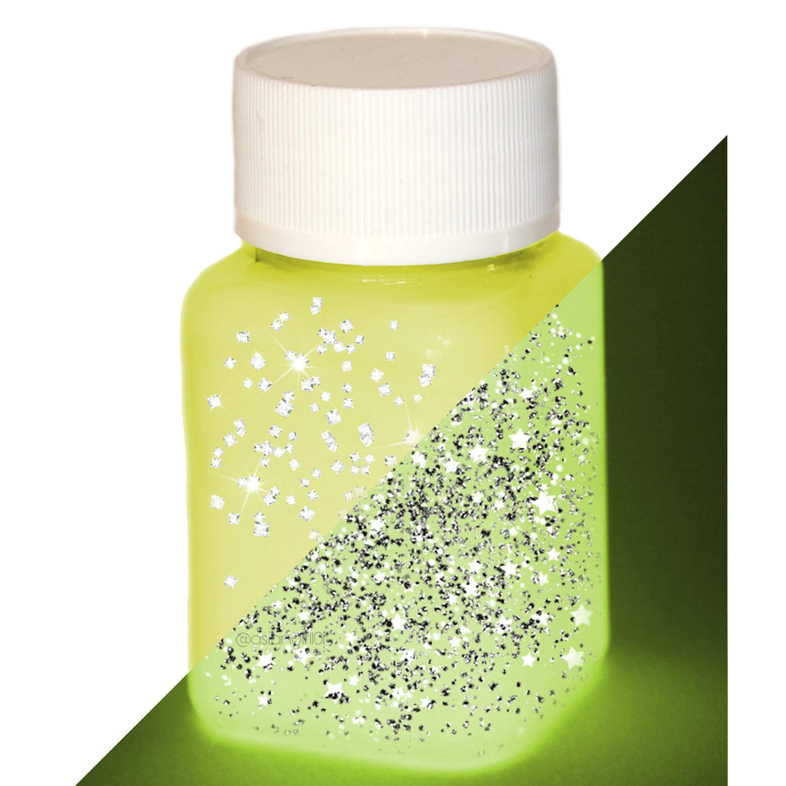 lumenticsGlitter Light Colour Yellow-Green 100 g Glow in the Dark Glow in the Dark Colour with Glitter Glow-in-the-Dark Craft Paint UV Glow (Yellow/Yellow/Green/Blue-Green)