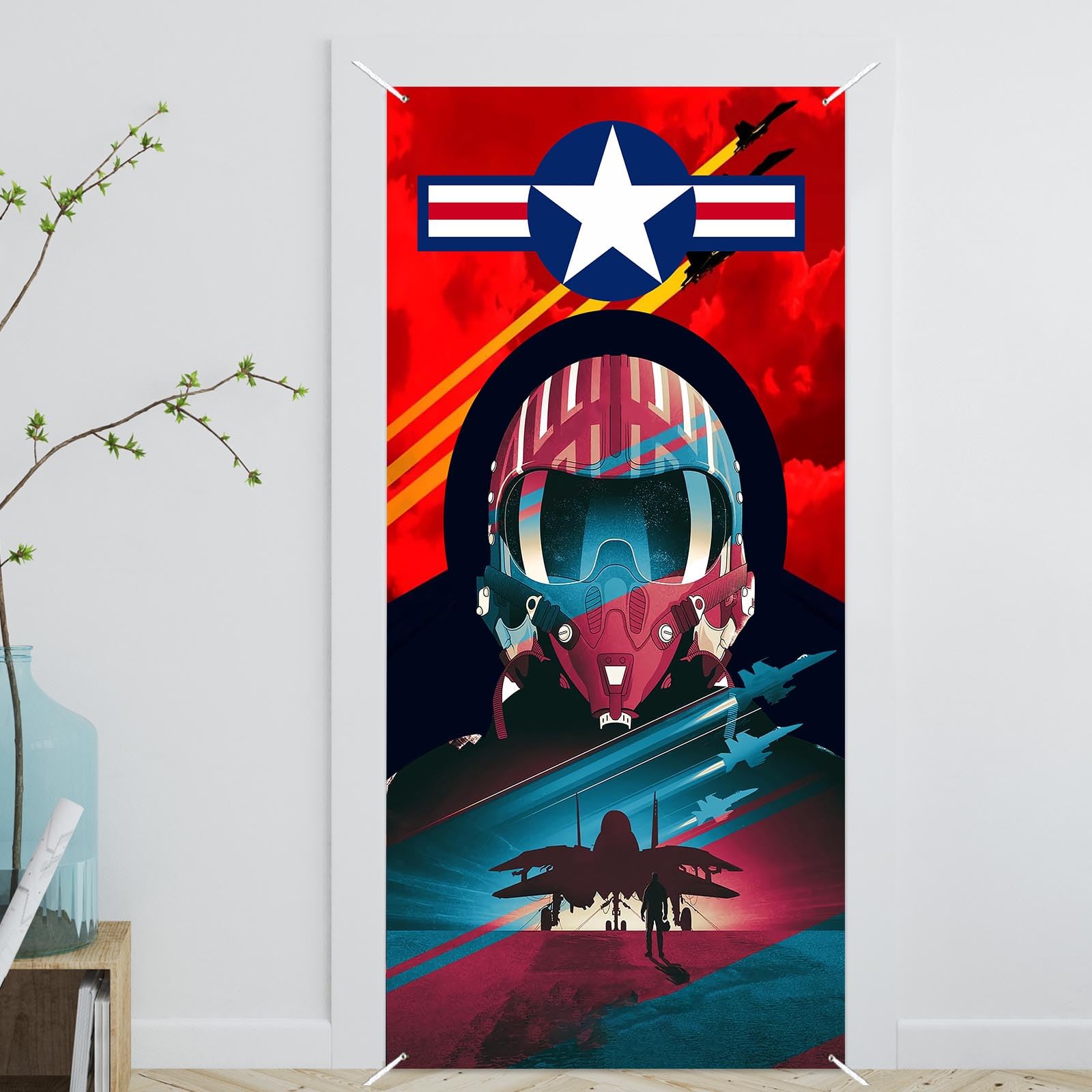 Fighter Pilot Happy Birthday Banner - Red & Blue Airplane Themed Party Decorations