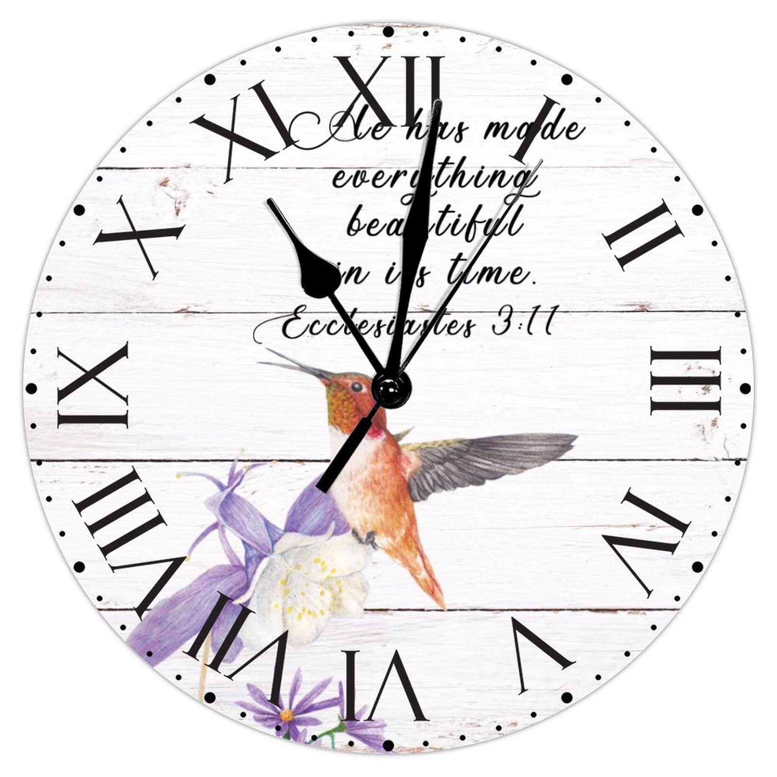 Horloge murale colibri en PVC de 30 cm avec chiffres romains