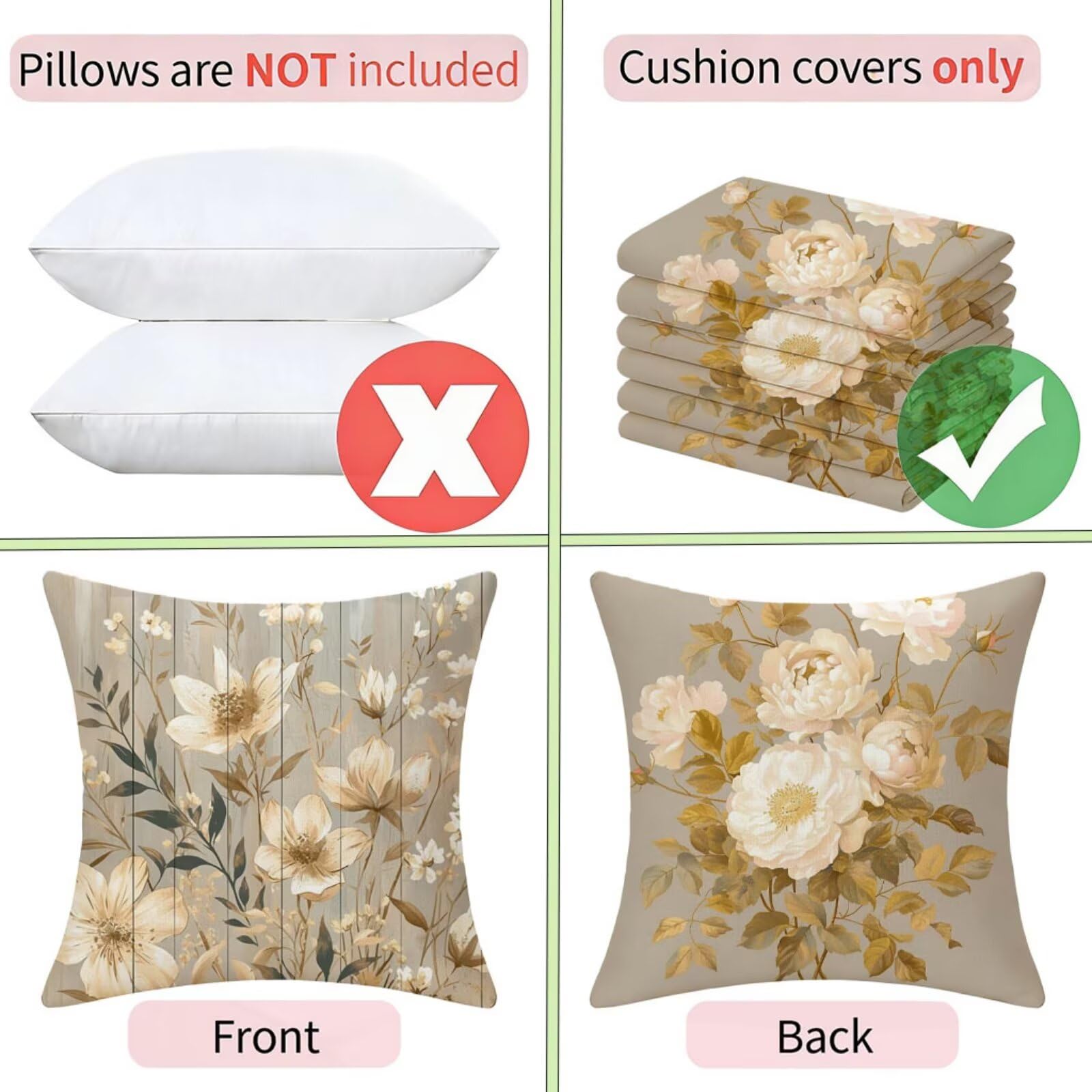 Housse de Coussin Canapé Botanique 75x75cm Exterieur Impermeable Flower Taie D'oreiller Décoratif Aesthetic Housse Coussin Decoration pour Chambre Sofa Jardin Balcon Terrasse Lot de 2. Q-515