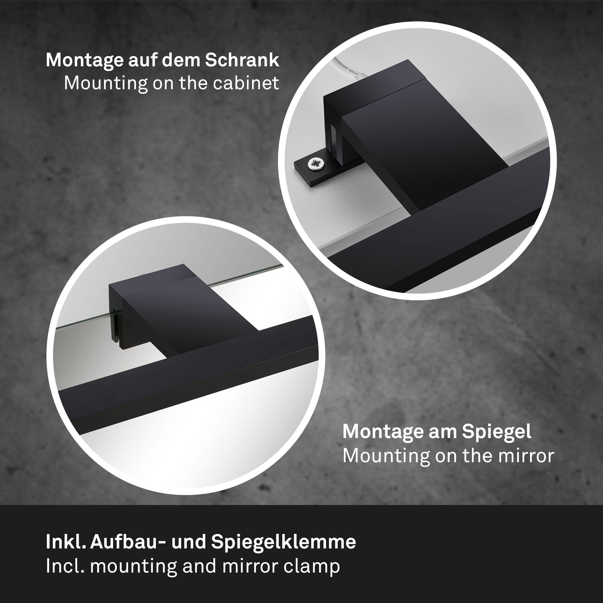 Briloner Leuchten - LED Spiegelleuchte, Spiegellampe IP44, Badleuchte, Badlampe 5 Watt, 500 Lumen, 4000 Kelvin, Schwarz, 300x103x36mm (LxBxH)