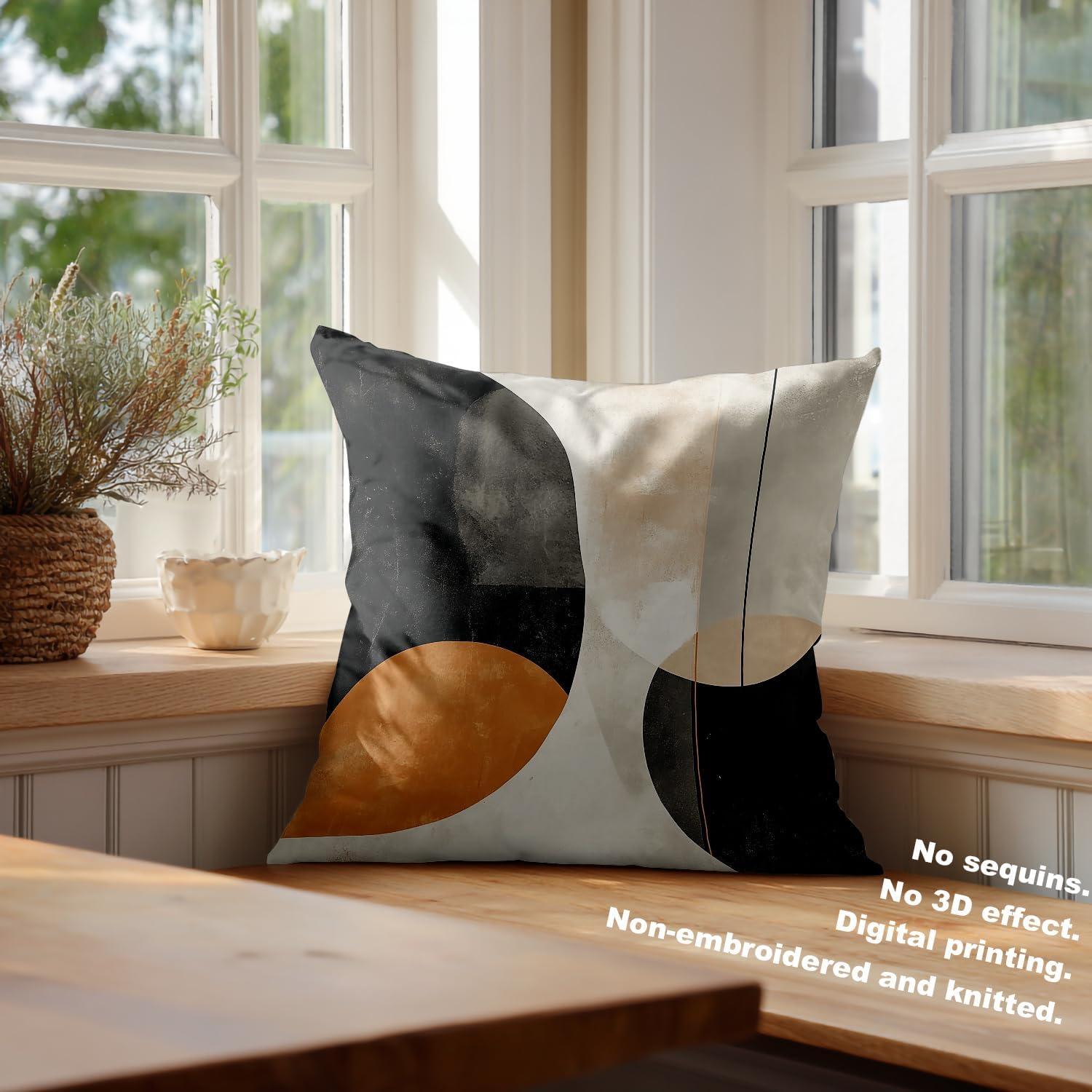 Batmerry Modern Abstract Artwork Throw Pillow Covers, Black Orange Beige Decorative Pillow Covers Digital Printing Blended Fabric for Couch Sofa Bed Invisible Zipper 20X20 in(Set of 2)