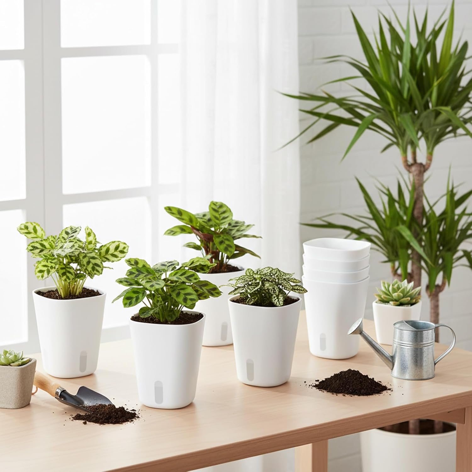 10 Sets 4" Self Watering Pots for Indoor Plants, Plastic Self Watering Planter Pots with Visual Water Level Clear Inner Cup and Multiple Vents for House Plants, Flowers, African Violets