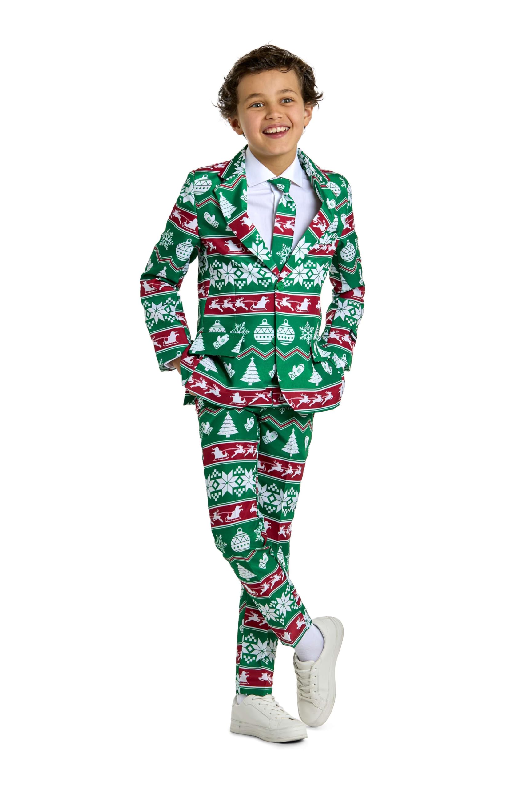 Suitmeister Jungen Weihnachtsanzug - Weihnachten Festive Nordic - Tailliert Party Kostüme - Grün, Weiß