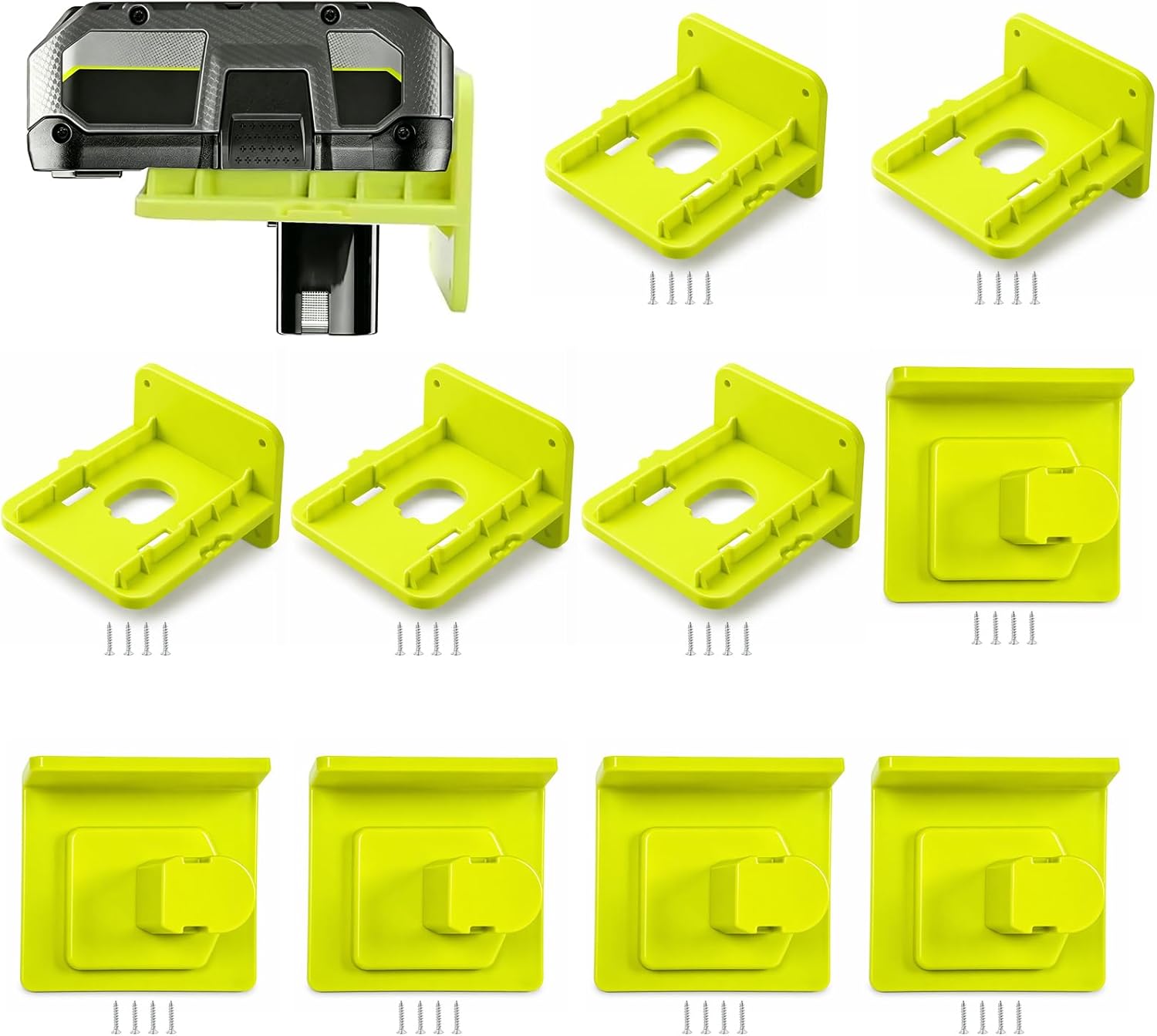 5PC Tool Holder Wall Mount+5PC Battery Mount Organizer for Ryobi 18V ONE+ Tools & 18V Battery, Tool Organizer Battery Wall Mount Rack for Ryobi 18v Tool Battery - for Workshop Garage Pegboard Car
