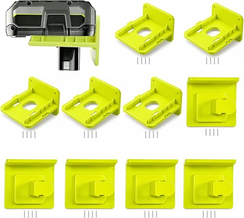 5PC Tool Holder Wall Mount+5PC Battery Mount Organizer for Ryobi 18V ONE+ Tools & 18V Battery, Tool Organizer Battery Wall Mount Rack for Ryobi 18v Tool Battery - for Workshop Garage Pegboard Car