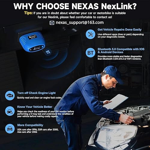 Miniatura 3 de NEXAS NexLink - Escáner OBD2 Bluetooth 5.0, inalámbrico compatible con aplicaciones de terceros, lector de código universal para automóviles y