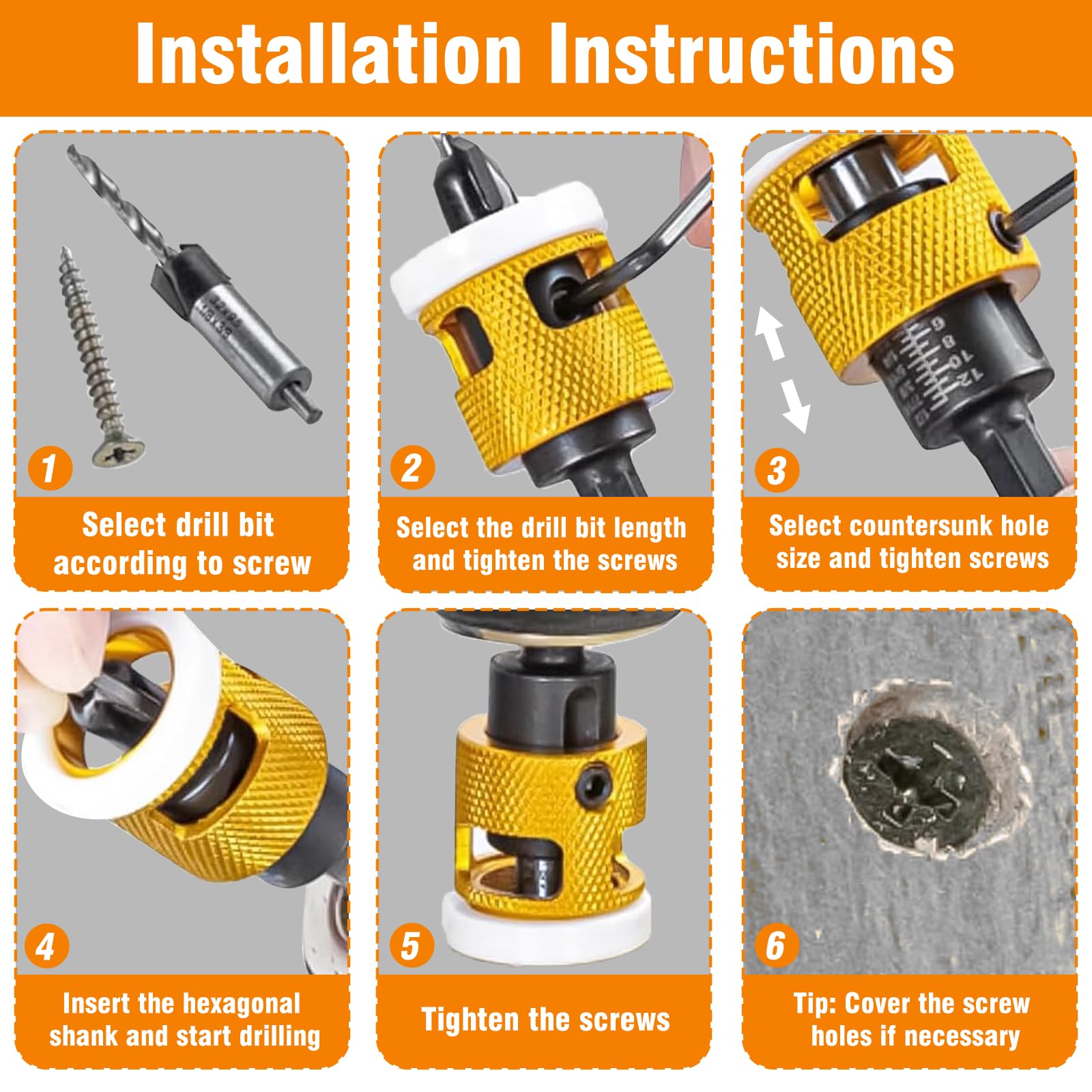 Professional Grade Countersink Drill Bits Set including Depth Stop, Adjustable Depth Woodworking Hex Shank Counter Bit - Image 3