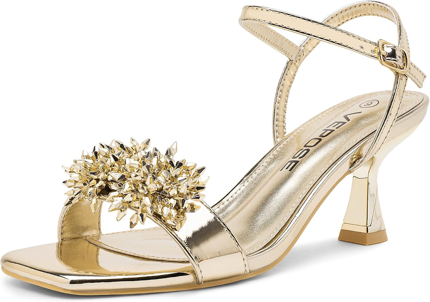 Vepose Women's Rhinestone Kitten Heel Sandals Ankle Strap Heels
