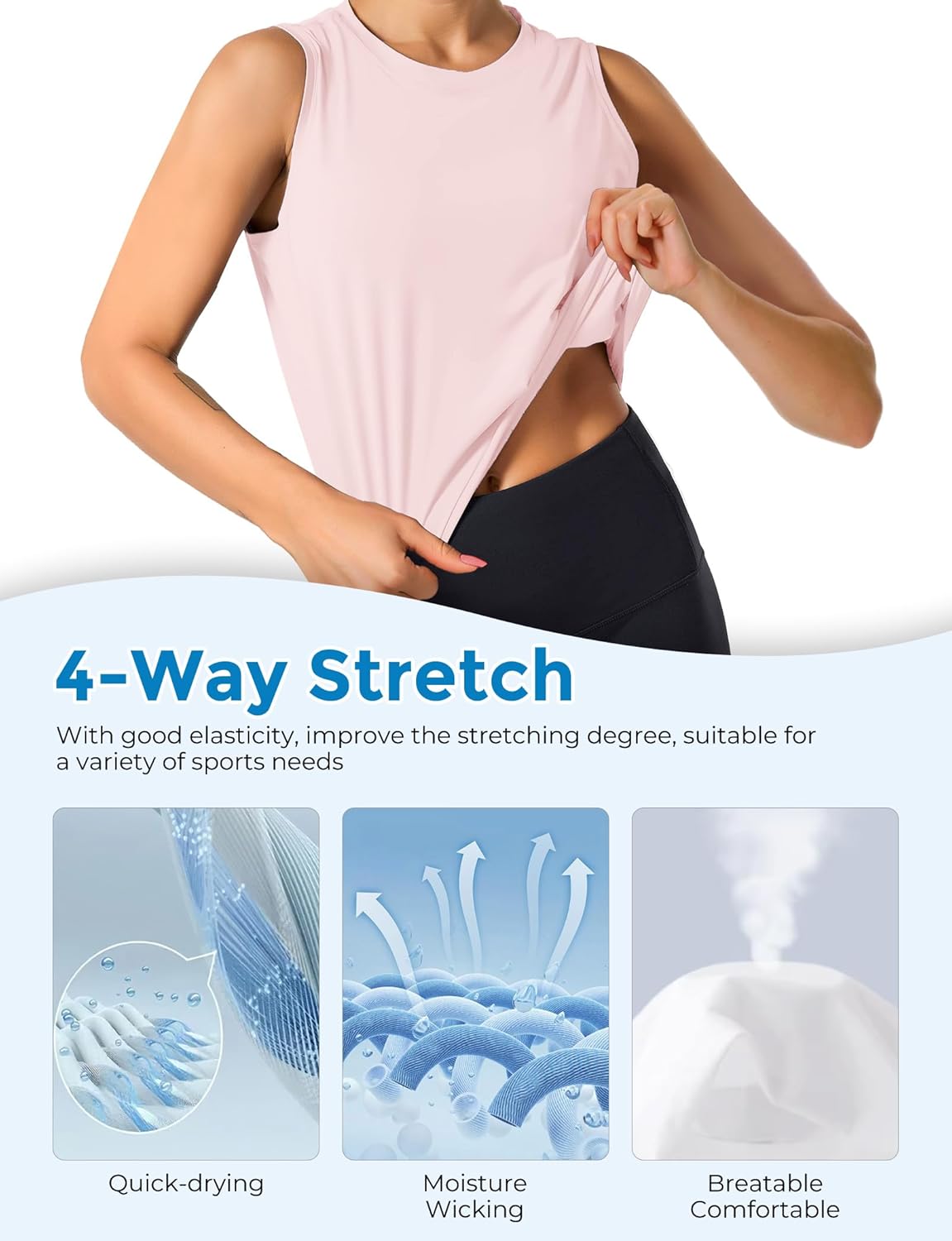 AURUZA Ice Silk Workout Tank Tops Women, Sleeveless Athletic Long Tank Tops Woman Cooling Running Yoga Tennis Shirt Loose Fit - Image 3