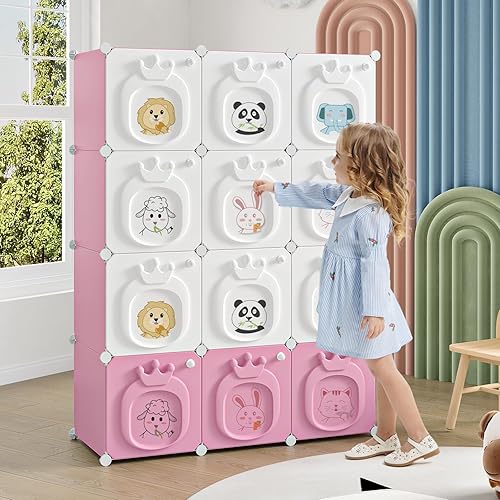 Miniatura 4 de MAGINELS Armario para niños, armario para bebés con puerta. Armario para niñas organizador para dormitorio. Dos áreas abiertas para colgar disfraces
