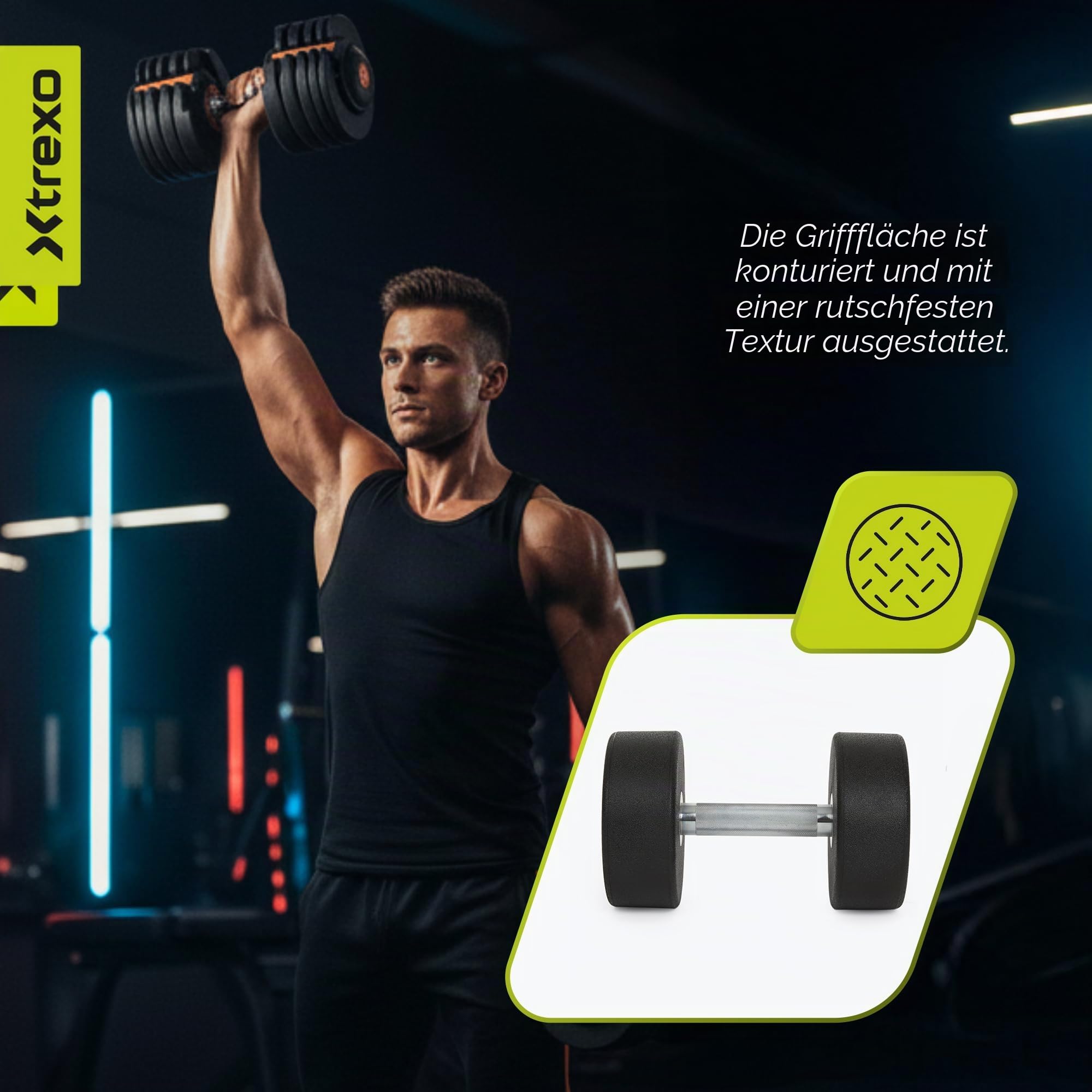 Schnelle Gewichtsanpassung im Griff – Trexo EVO Verstellbare Kurzhantel – Stahlzahnrad & rutschfester Chromgriff – 24 kg Set mit Ablage – für Krafttraining im Home Gym