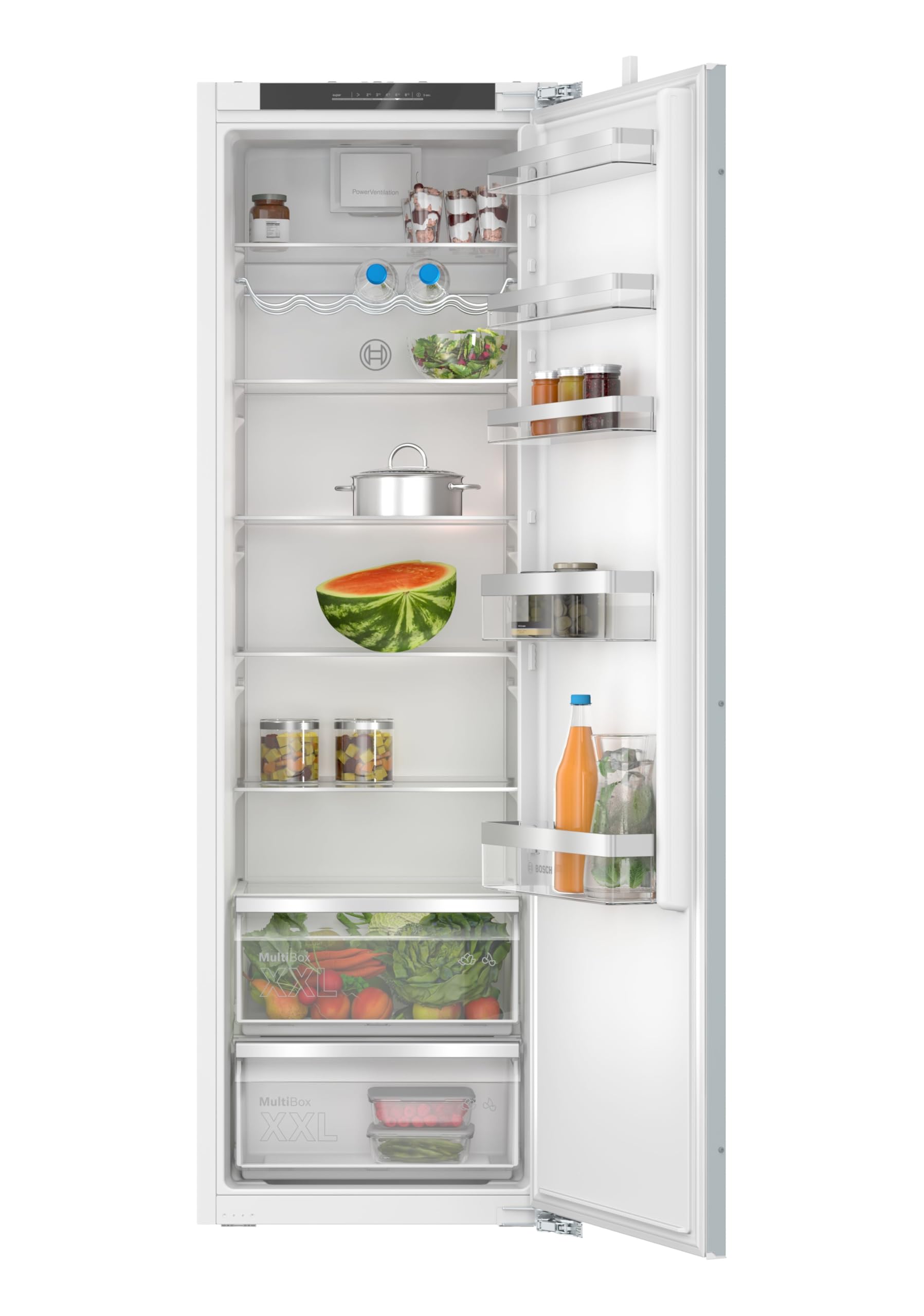 Bosch KIR81VFE0 Serie 4, Einbau-Kühlschrank 177.5 x 56 cm Nische, 310 L, Made in Germany, Flachscharnier, Multi Box XXL, Flaschenablage, LED Beleuchtung, schnellere Kühlung, 7 Abstellflächen