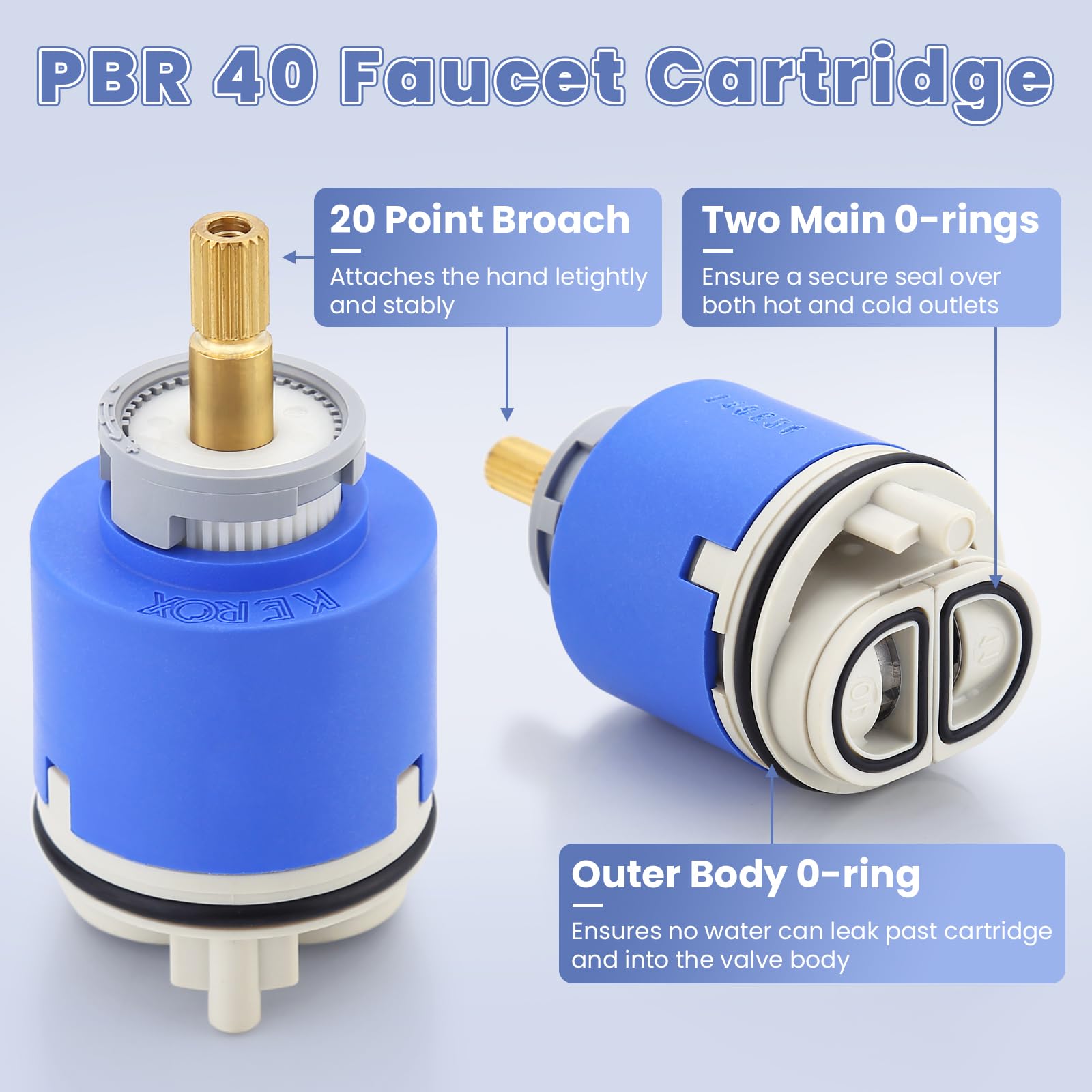 Kerox PBR 40 - Cartucho de repuesto compatible con La Torre, Cascade & Nobili, cartuchos de mezcla de cerámica para cocina y baño con equilibrio de presión, palanca única y giratorio