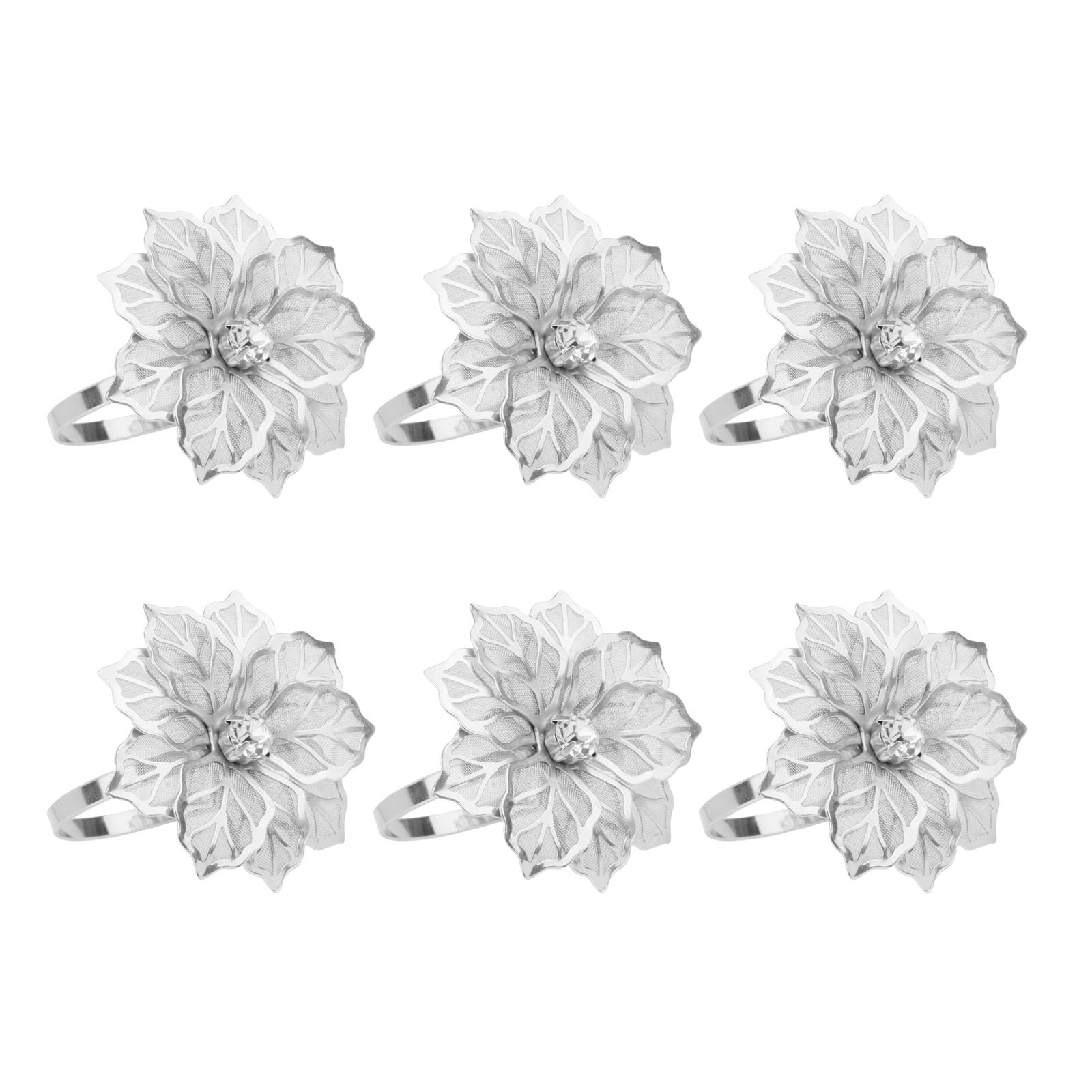 MICFENY 6pcs Alloy Napkin Rings Hollow Out Flower Designs for Wedding Parties Holiday Banquets Christmas Dinner Table Decors