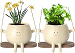 Planteur Visage Smiley Pot Cute Resin Flower Head Planter pour intérieur extérieur Siège unique Siège Pots succulents Cadeau IdeaI pour Mère, Père et Appréciation Noël avec Trou de drainage (1pcs TYPE4)