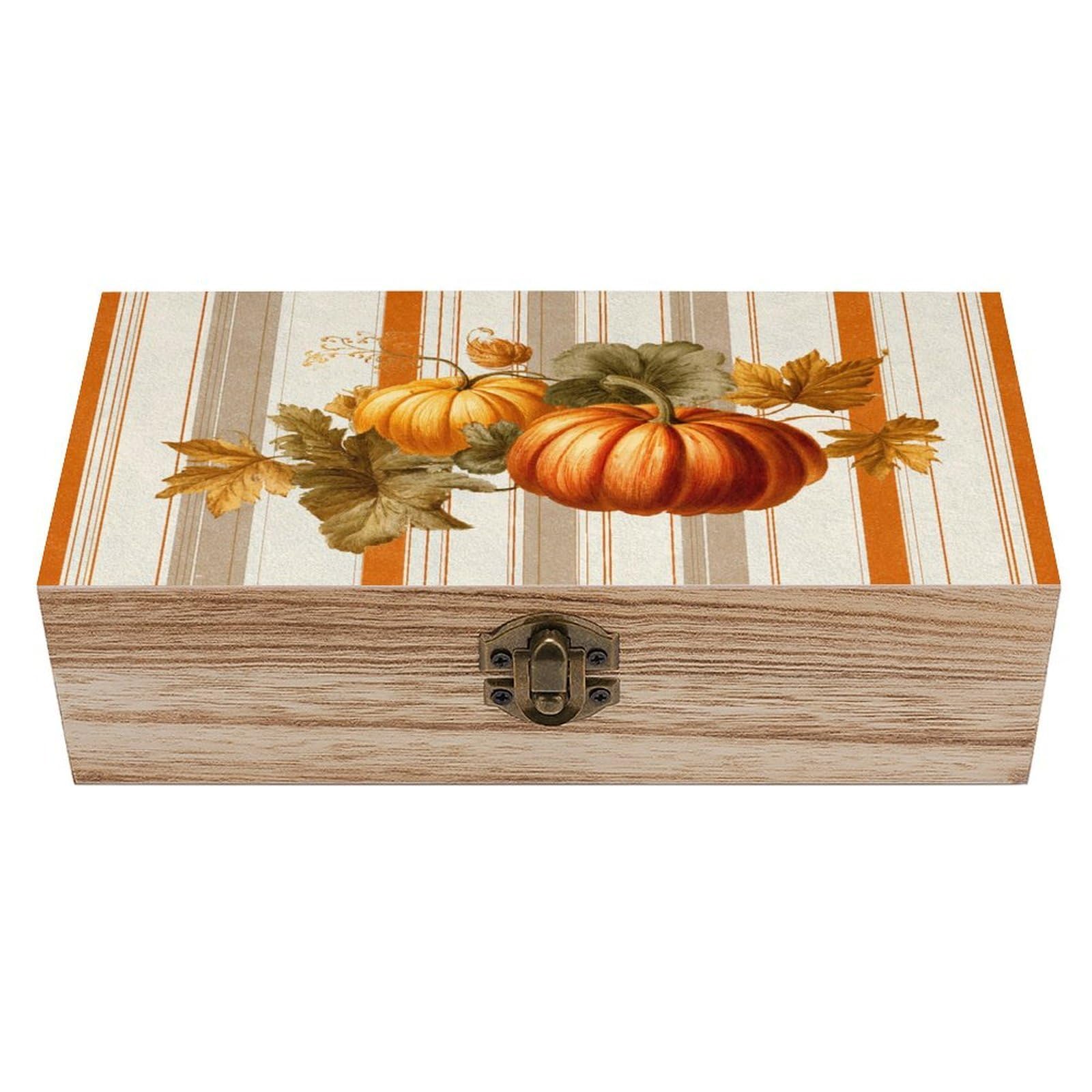 Vintage Pumpkins And Autumn Leaves Wooden Storage Box with Hinged Lid