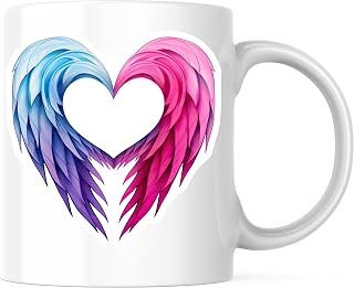 Bliss Monkey Co. Heart Wings Coffee Mug - Angel - Colorful 11 Ounce - Design Printed On Both Sides - Premium Quality Ceramic - BMCM7281