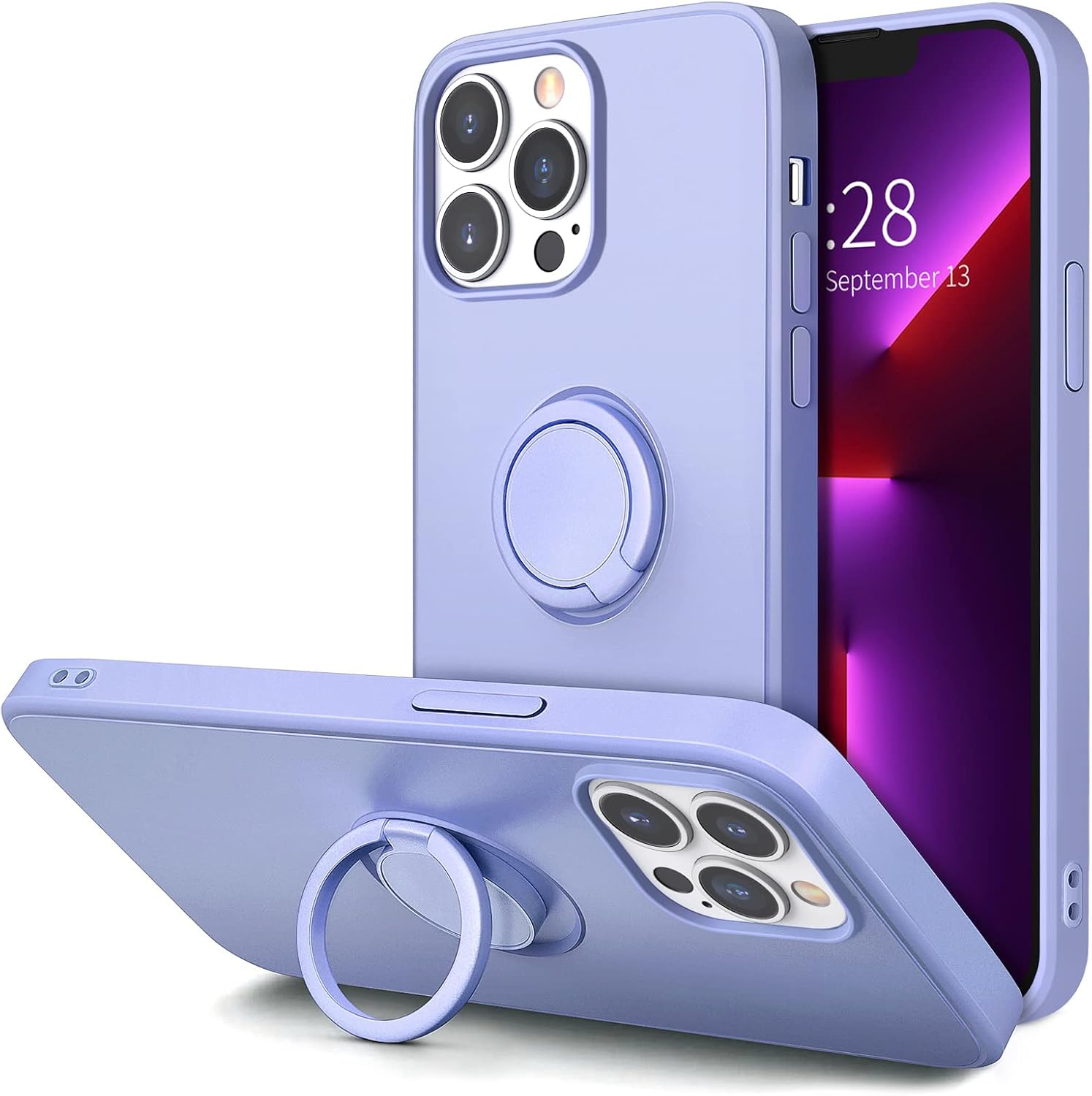 Hython Case for iPhone 13 Pro Max Case with Ring Stand [360° Rotatable Ring Holder Magnetic Kickstand] [Soft Microfiber Lining] Shockproof Rubber Protective Phone Case Cover for Women, Light Purple