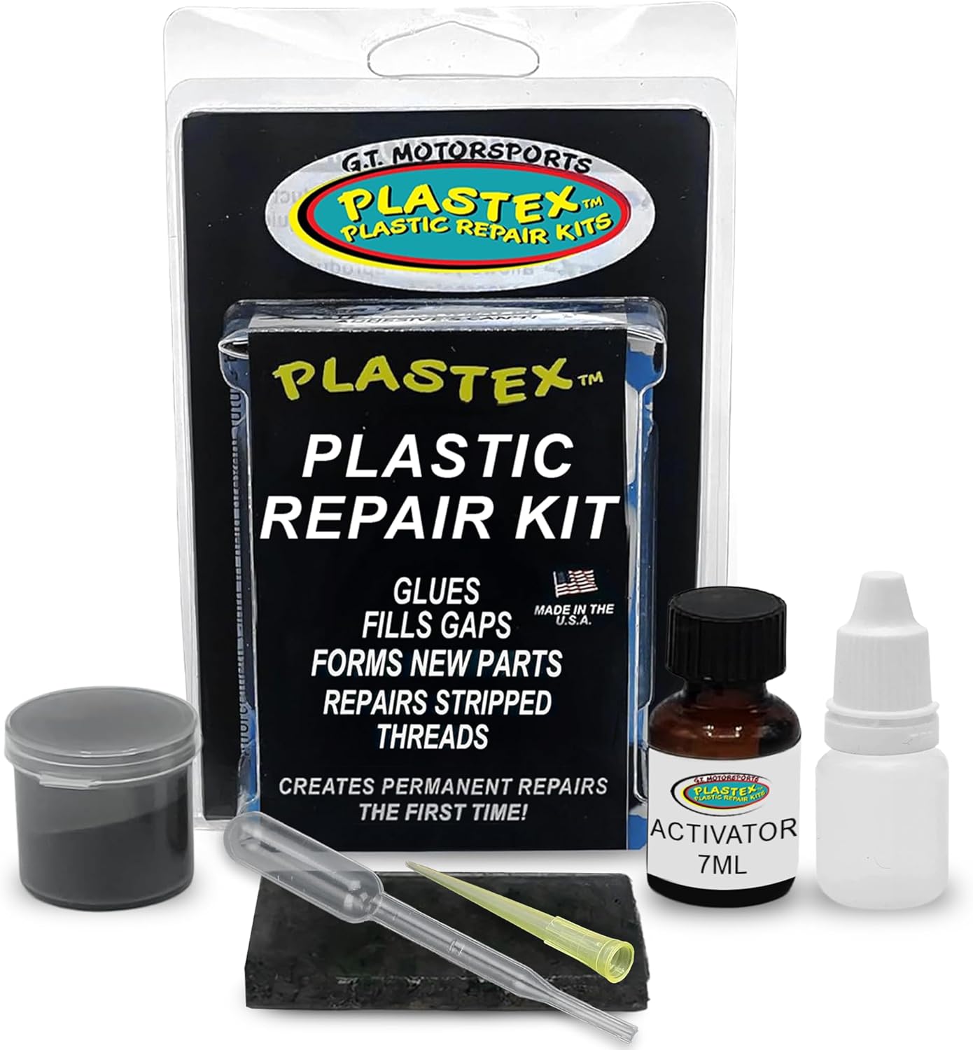 Plastex Plastic Repair Kits - Easily Glue, Repair or Remake Broken Plastic, Fiberglass, Wood & More! (Small Black Travel Size Kit)